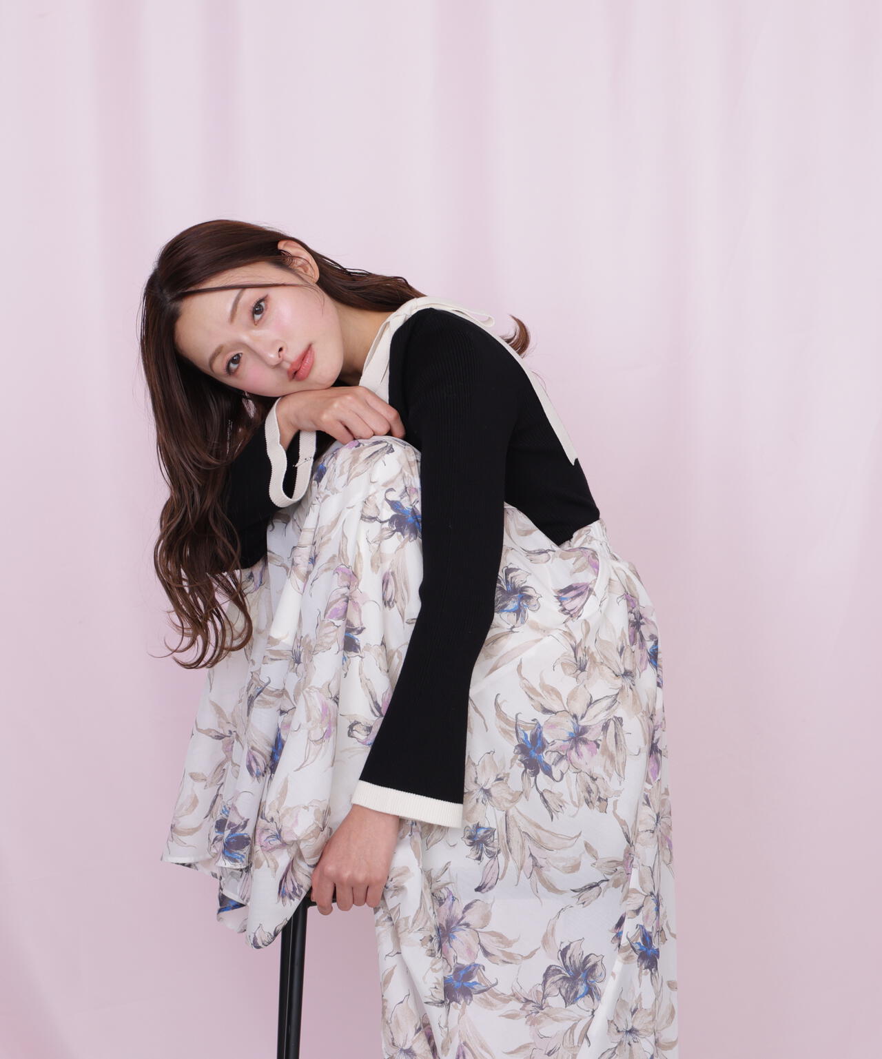 シアーアートフラワープリントスカート