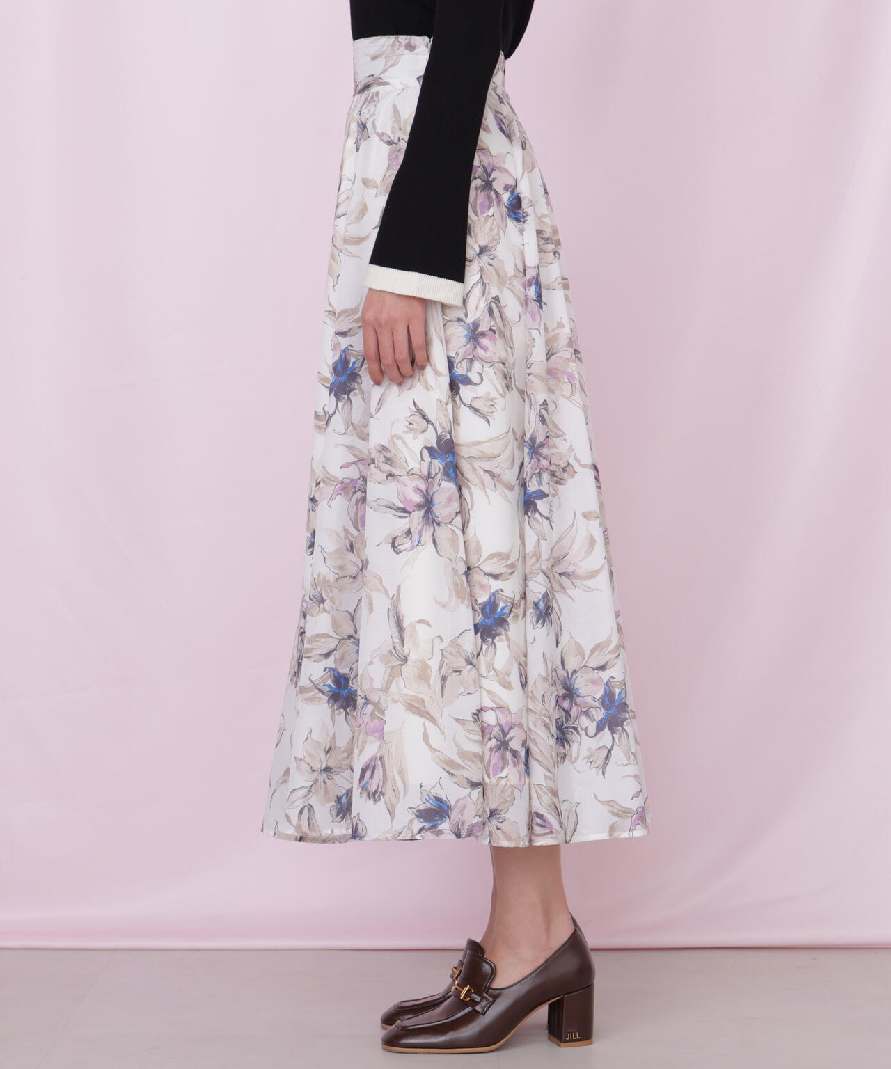 シアーアートフラワープリントスカート