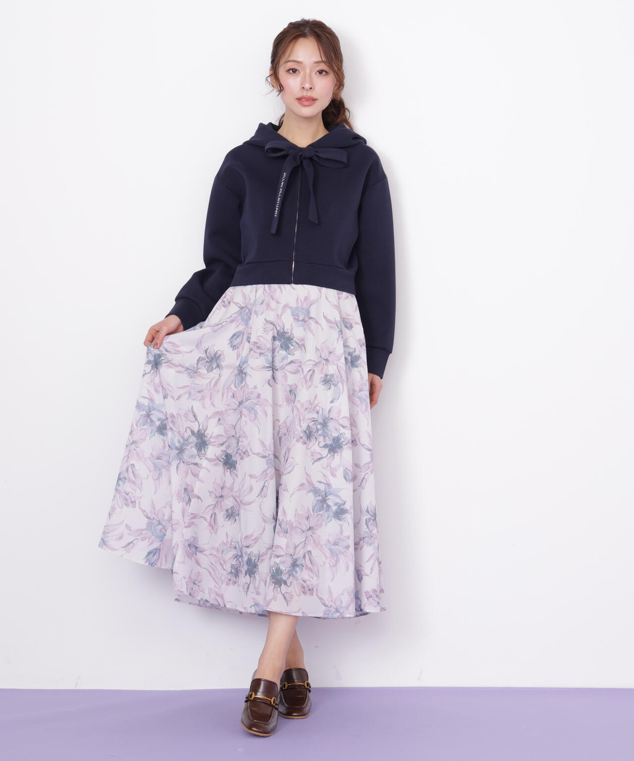 シアーアートフラワープリントスカート