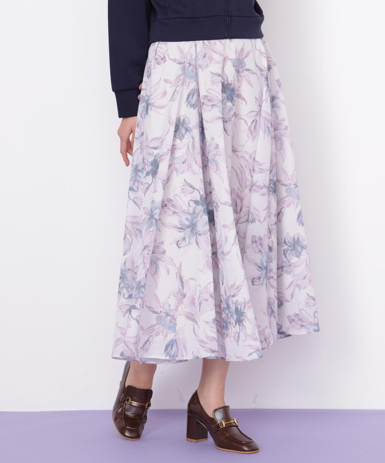 シアーアートフラワープリントスカート