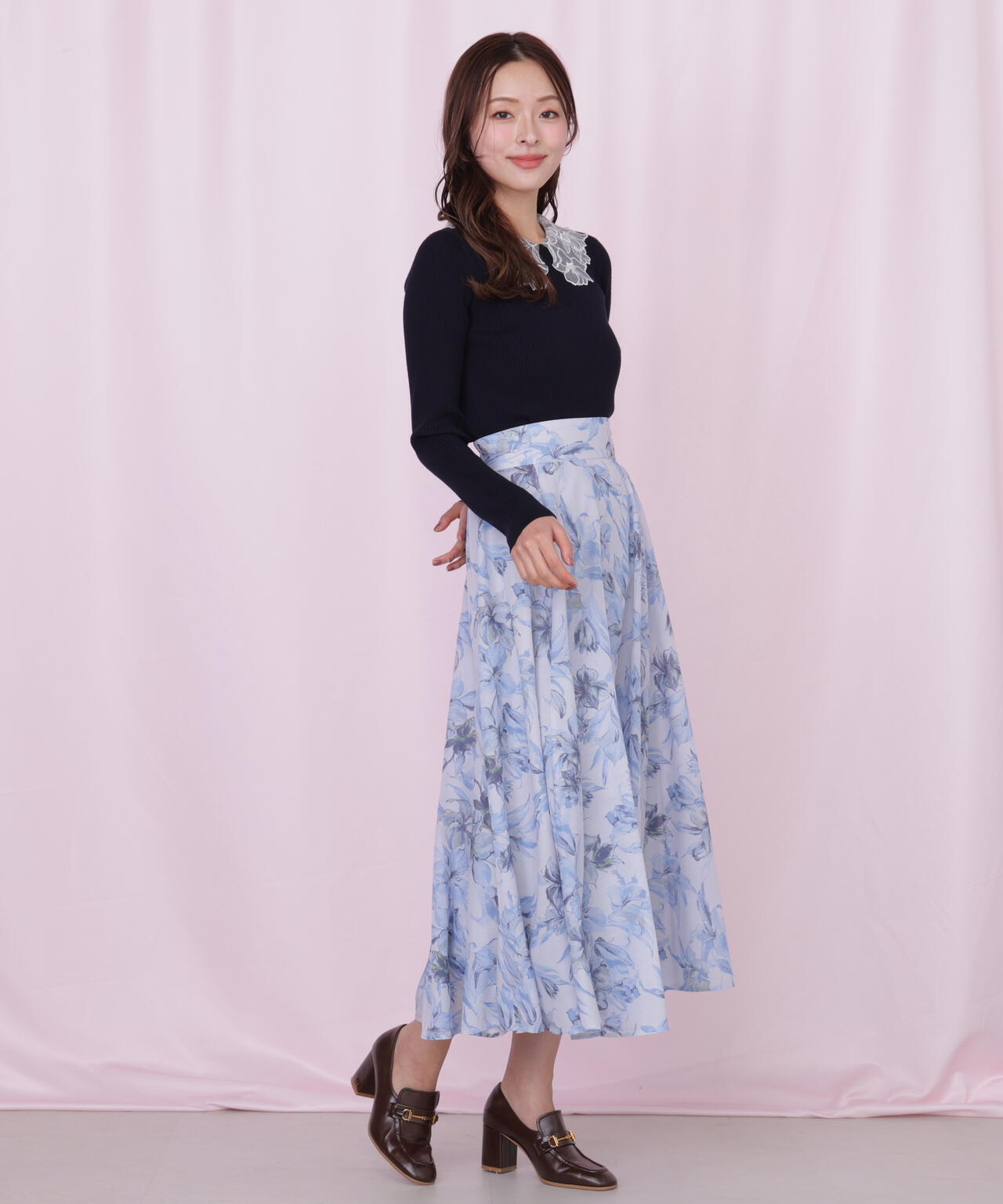 シアーアートフラワープリントスカート