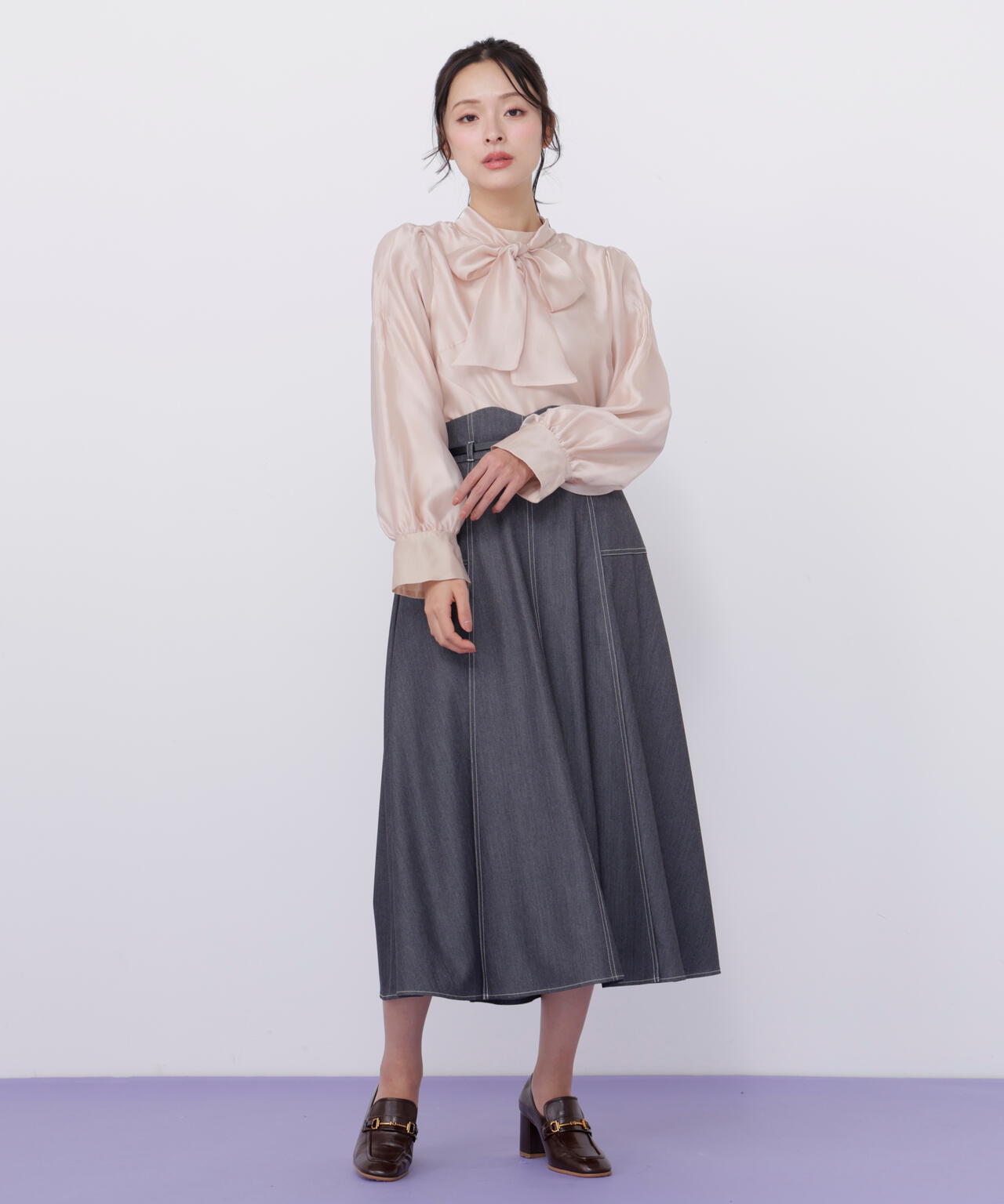 シェリエ　sheller ウールステッチフレアスカート　M シェリエsheller ウールステッチフレアスカートM