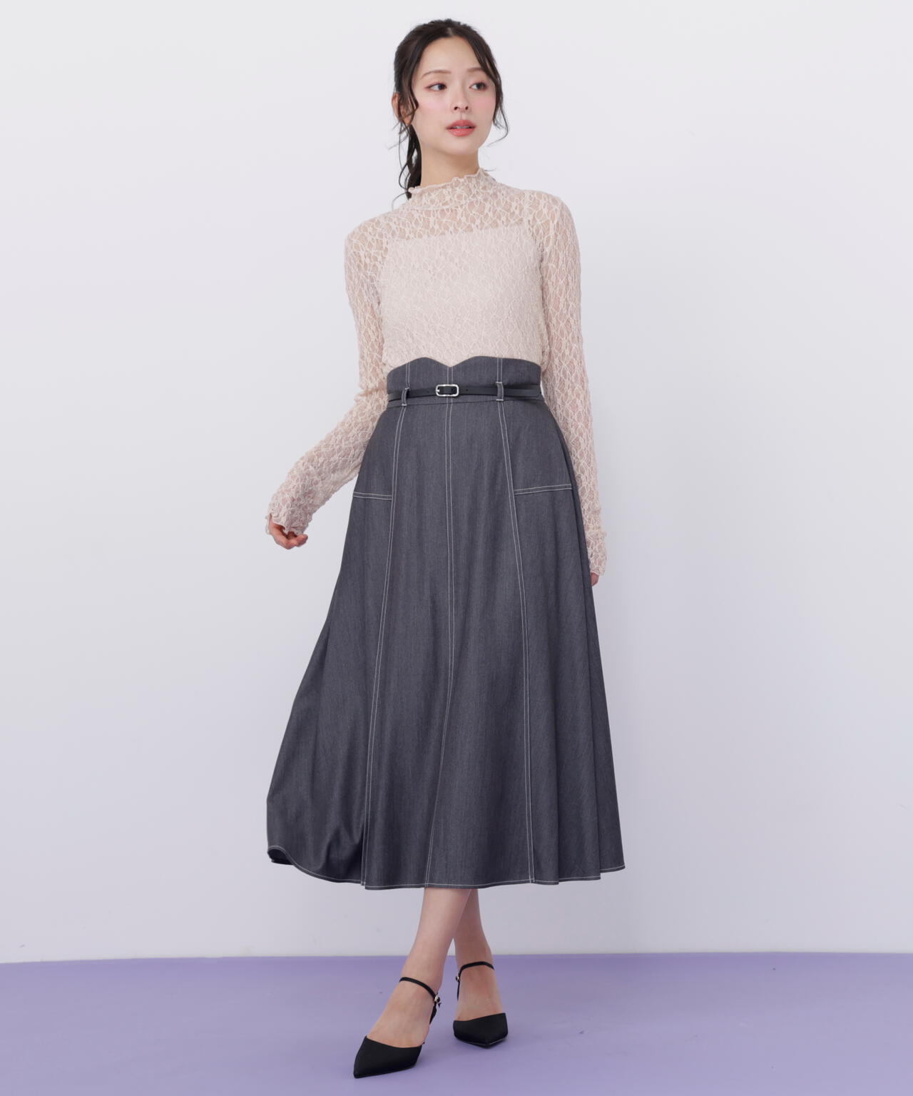 ベルト付き配色ステッチフレアスカート | JILL by JILL STUART（ジル