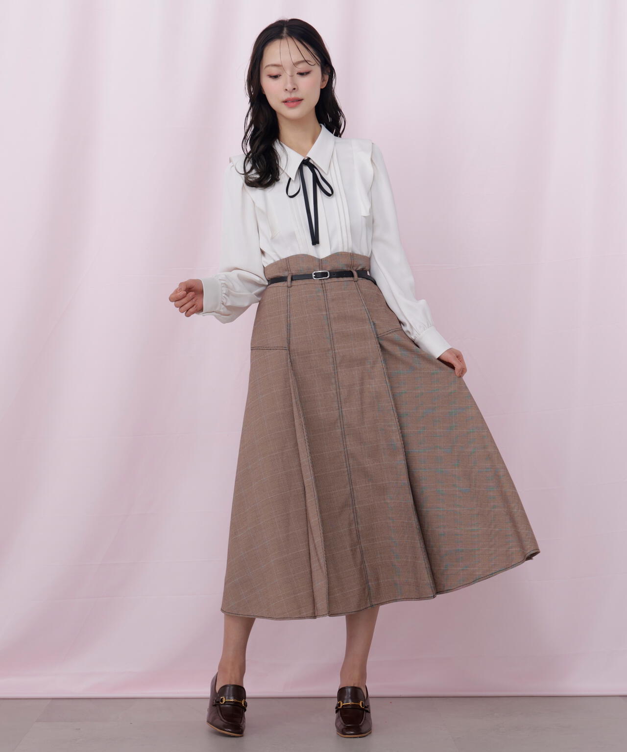 シェリエ　sheller ウールステッチフレアスカート　M シェリエsheller ウールステッチフレアスカートM