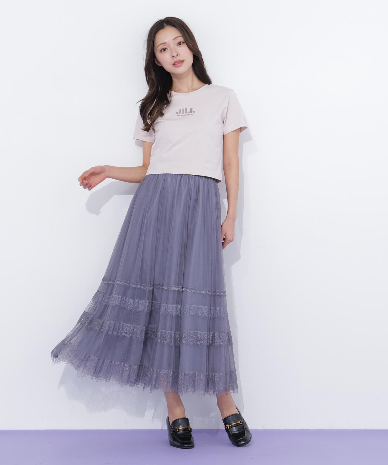 ヘムレースプリーツチュールスカート