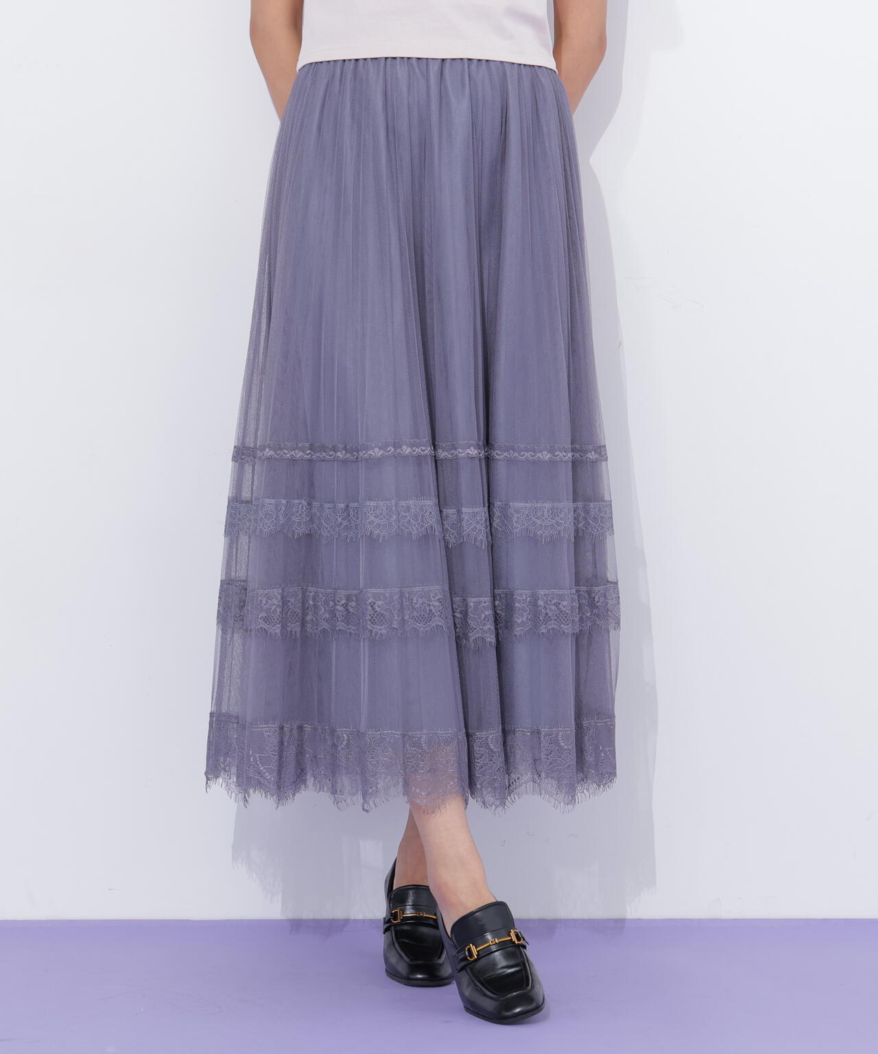 ヘムレースプリーツチュールスカート