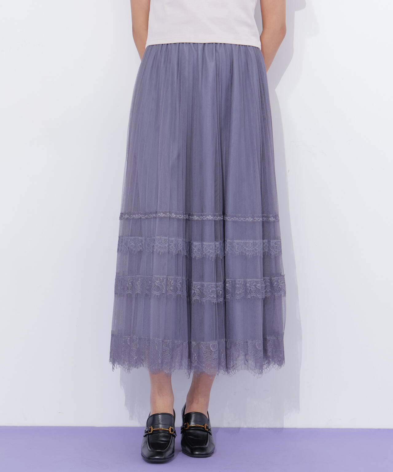 ヘムレースプリーツチュールスカート