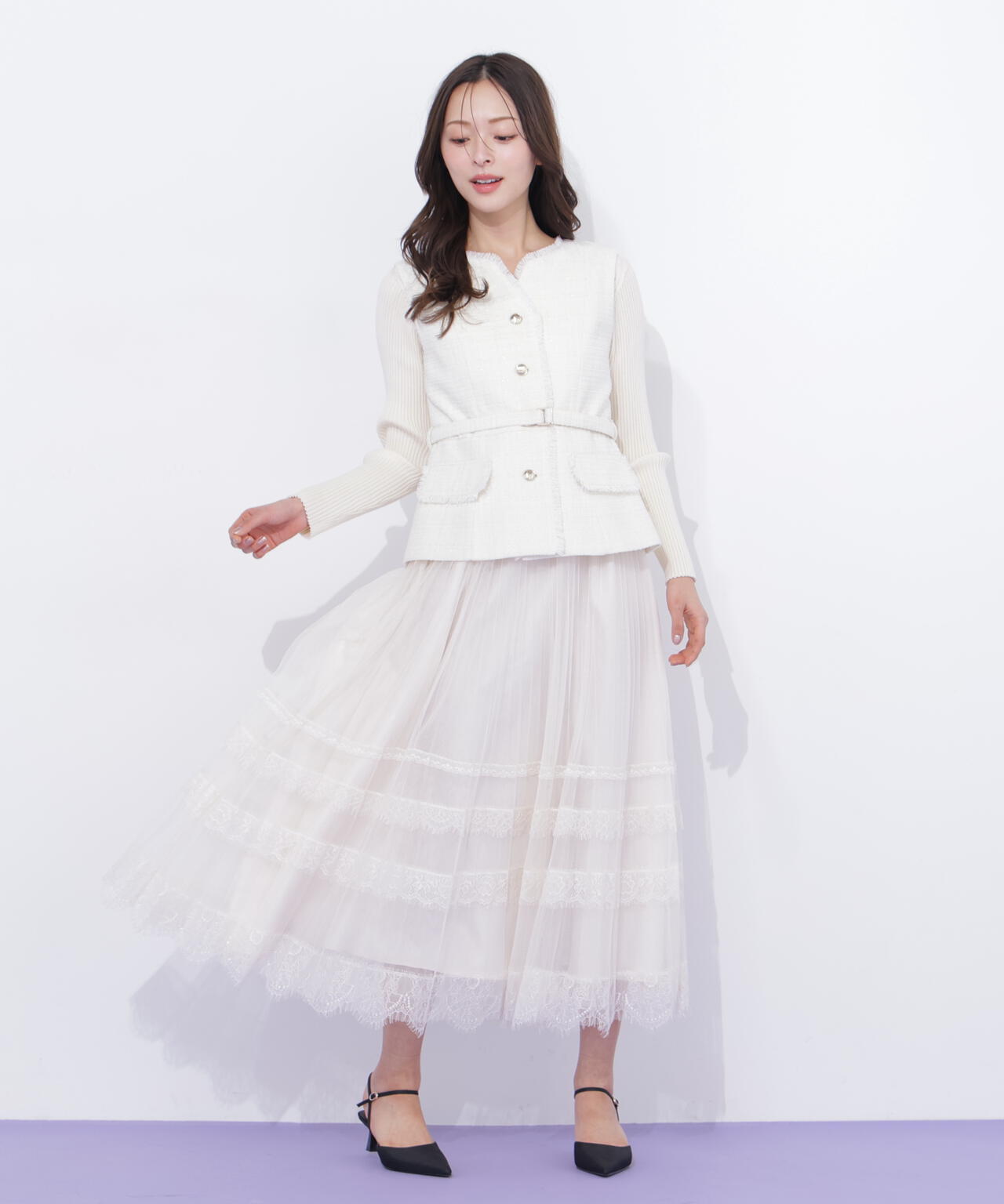 ヘムレースプリーツチュールスカート