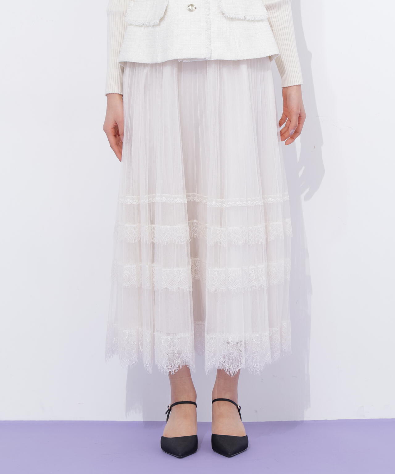ヘムレースプリーツチュールスカート