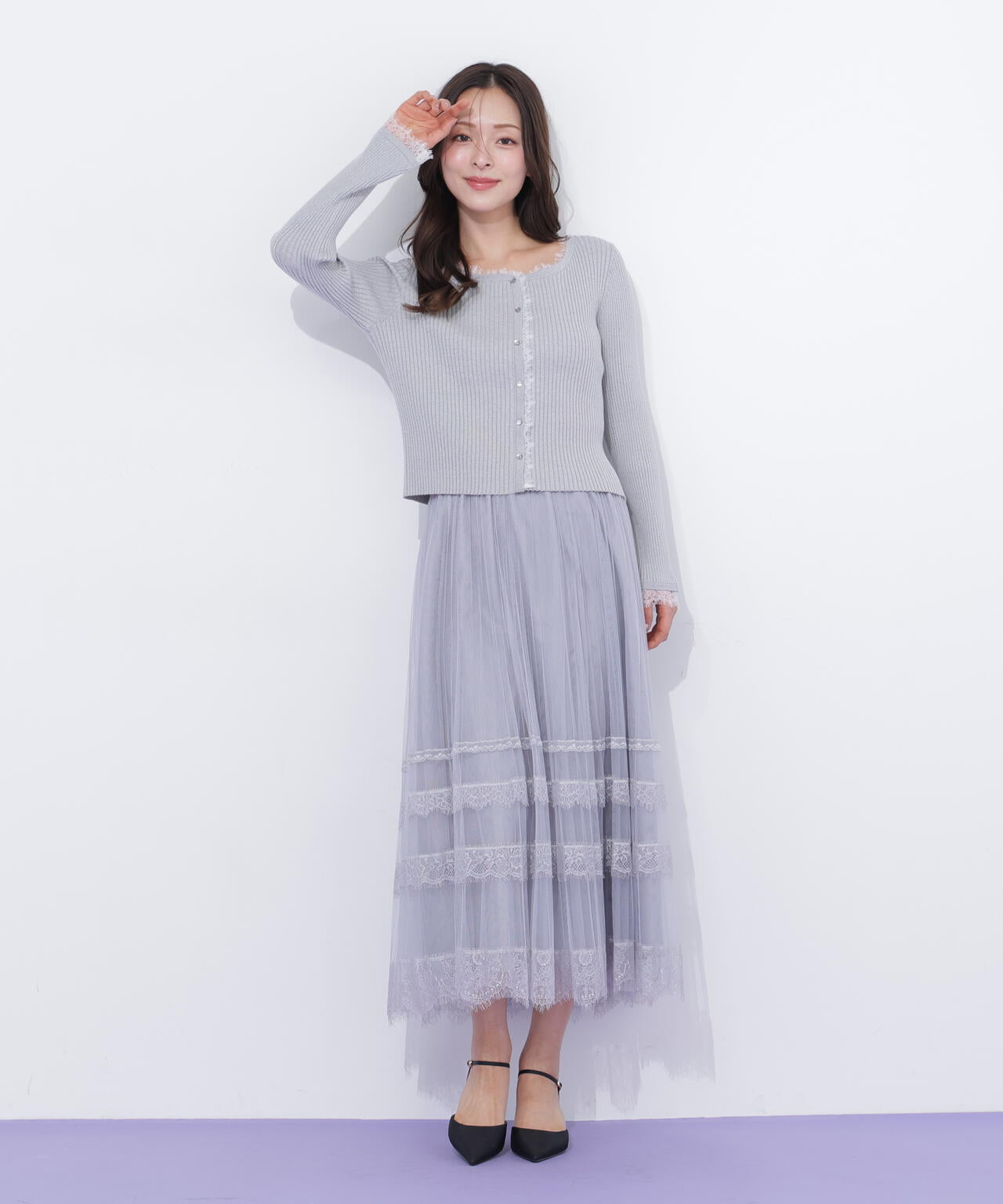 ヘムレースプリーツチュールスカート