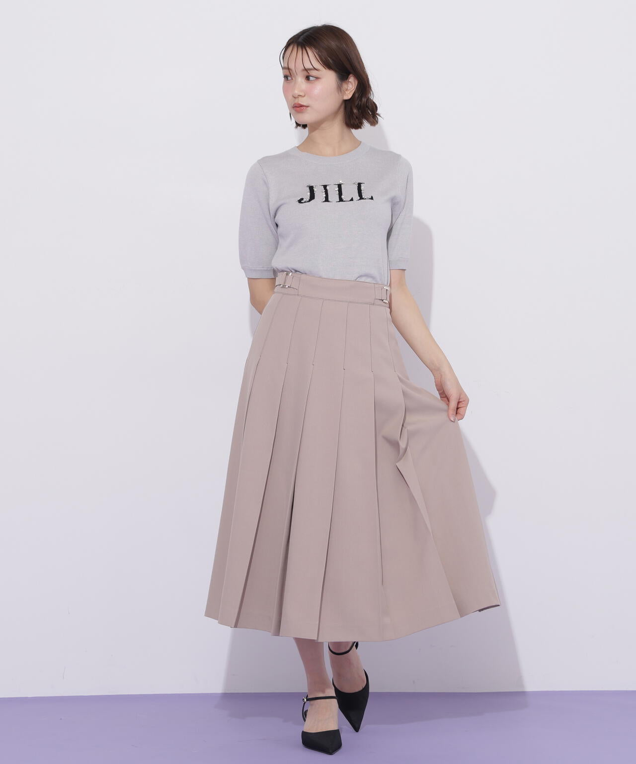 サイドベルトプリーツスカート