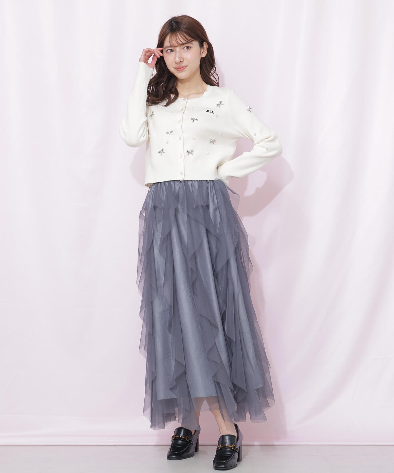 縦ラッフルチュールスカート