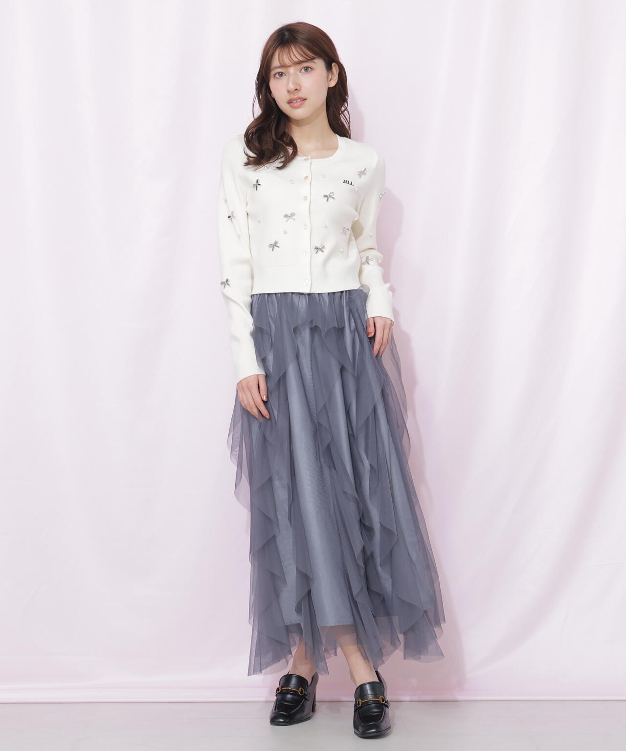 縦ラッフルチュールスカート