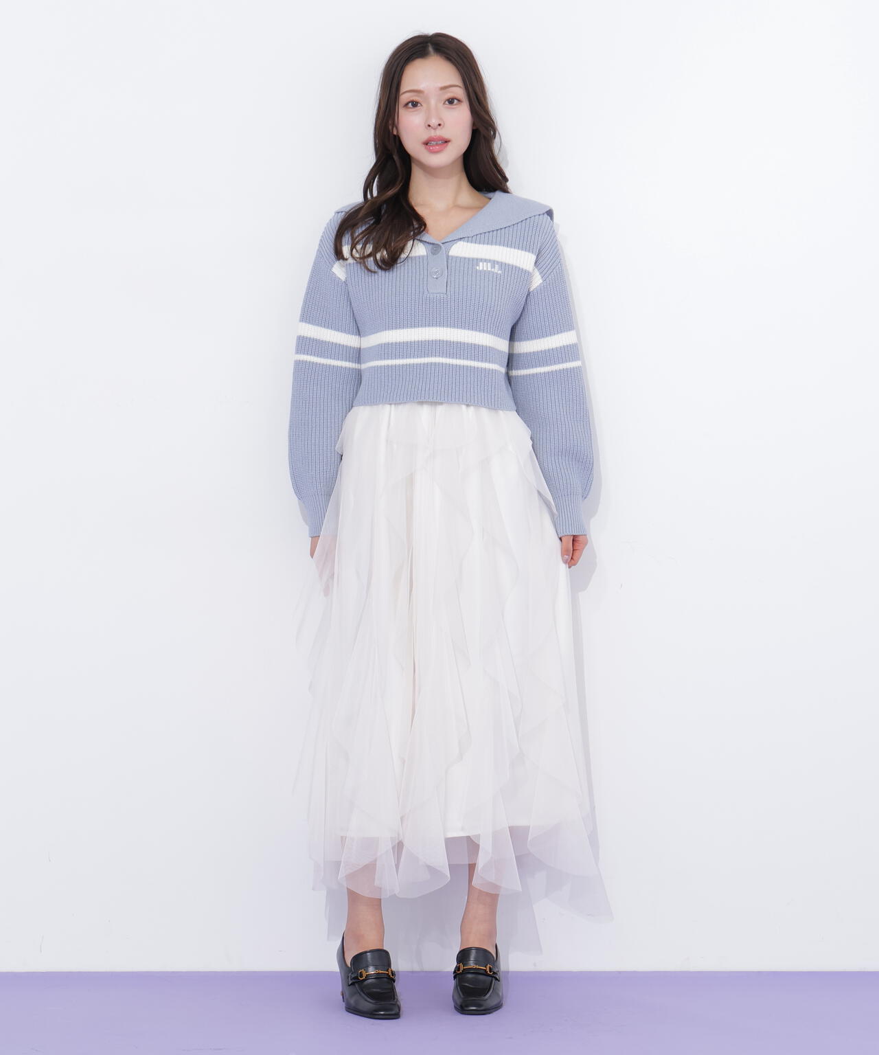 縦ラッフルチュールスカート