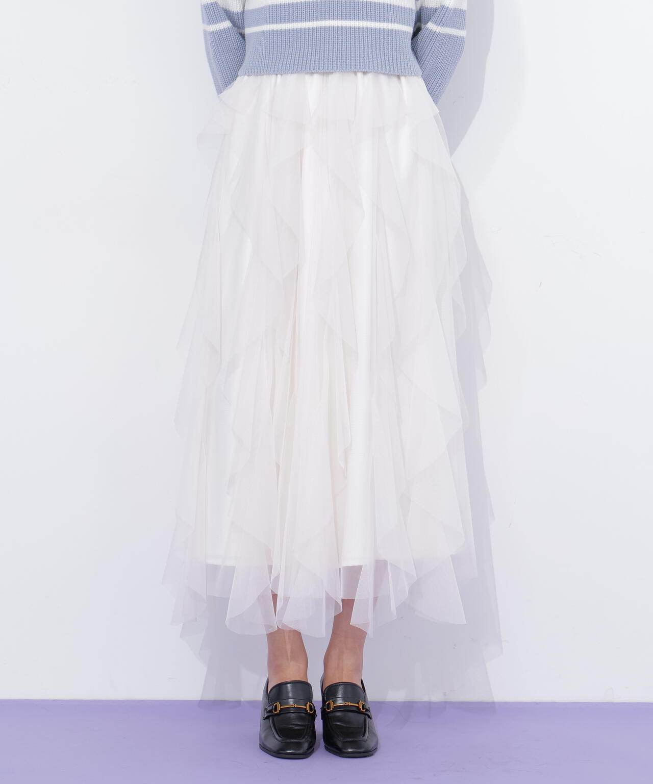 縦ラッフルチュールスカート