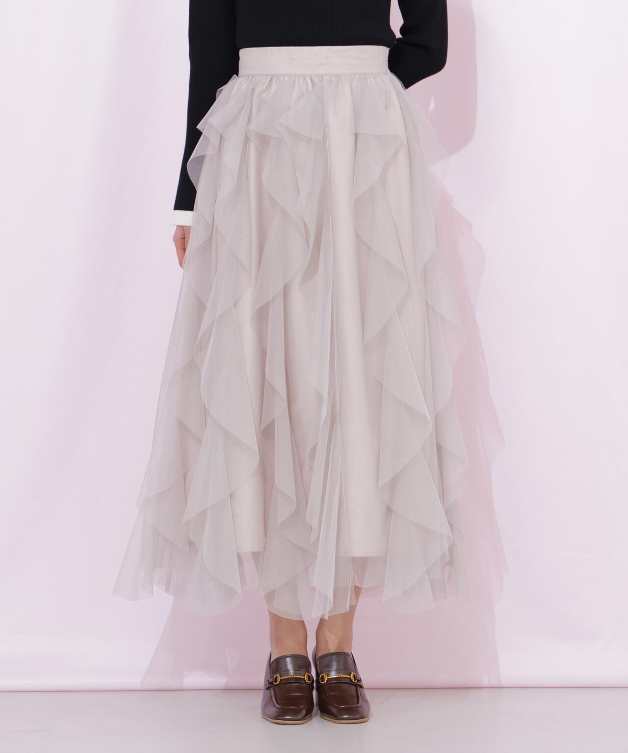 縦ラッフルチュールスカート
