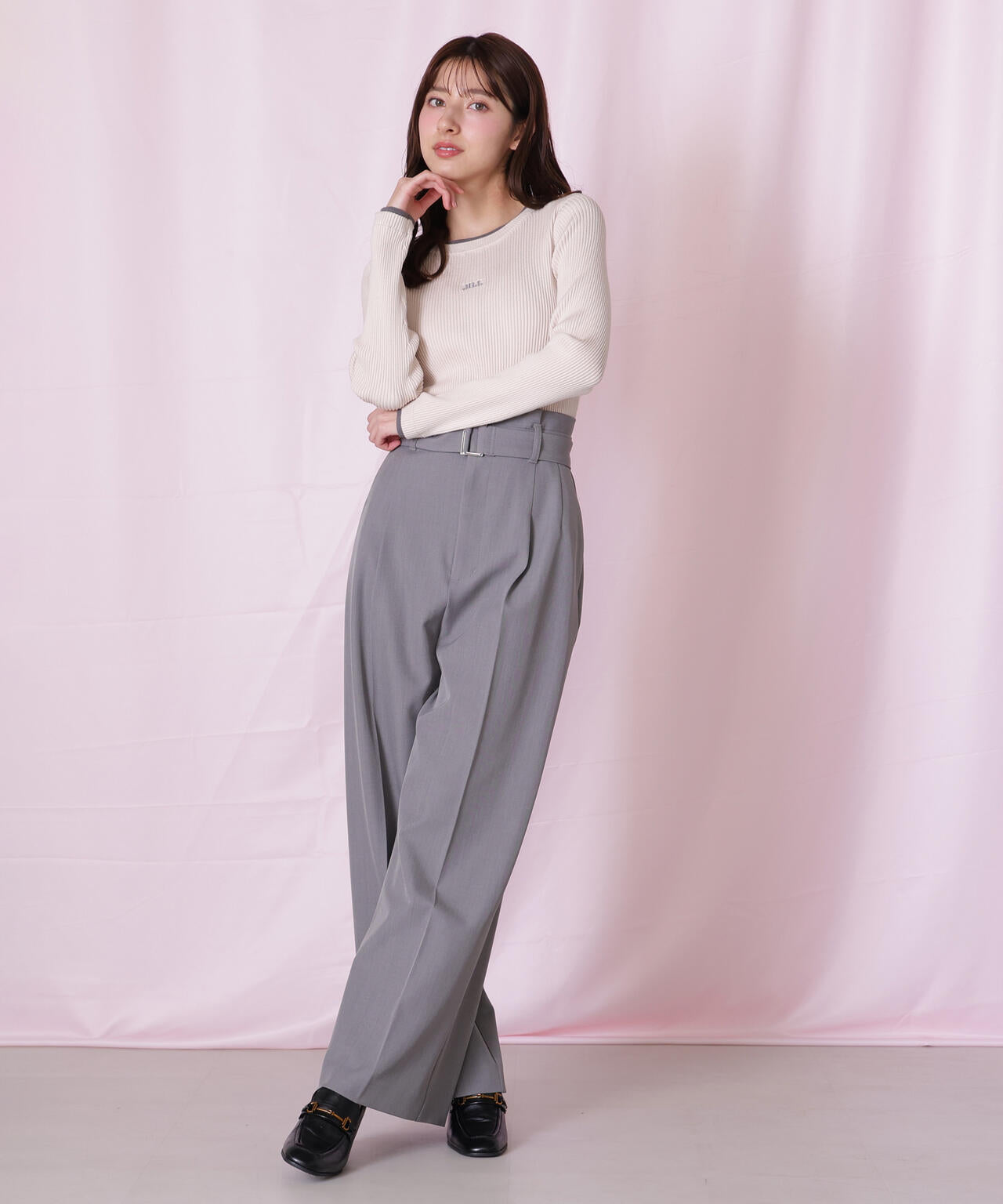 ＜セットアップ対応＞太ベルト付きスラックスパンツ