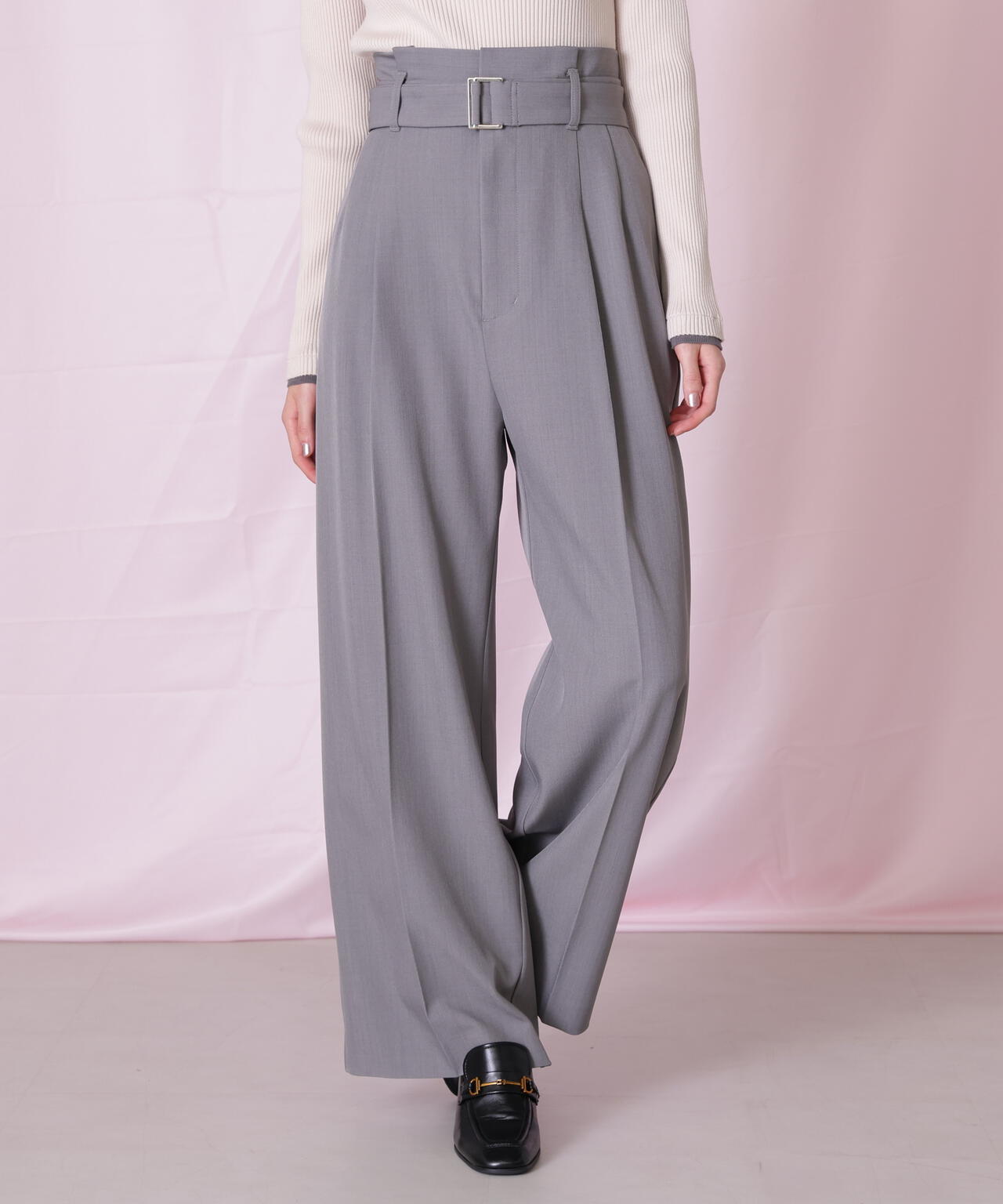 ＜セットアップ対応＞太ベルト付きスラックスパンツ