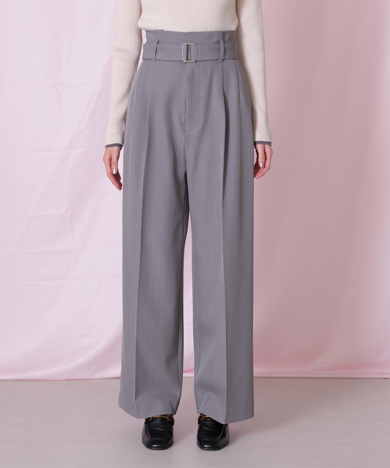 ＜セットアップ対応＞太ベルト付きスラックスパンツ