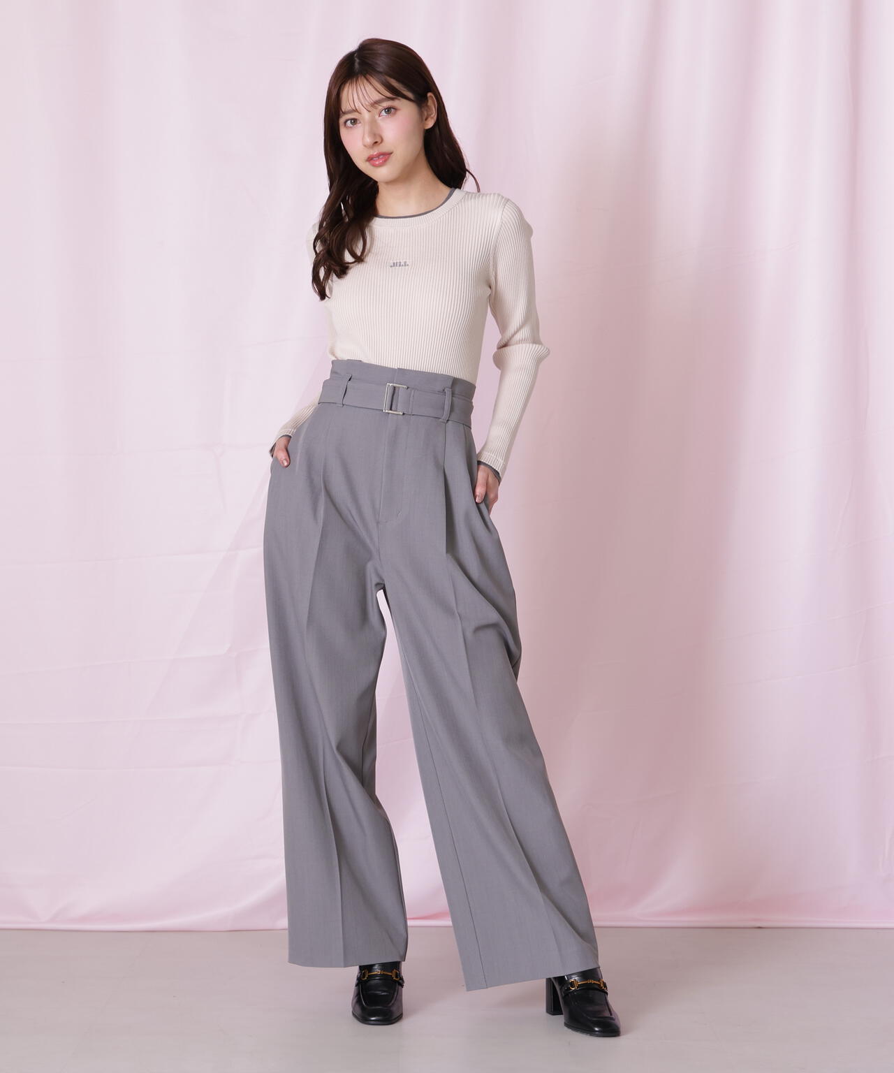 ＜セットアップ対応＞太ベルト付きスラックスパンツ