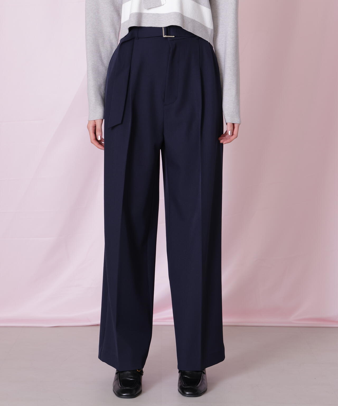 ＜セットアップ対応＞太ベルト付きスラックスパンツ