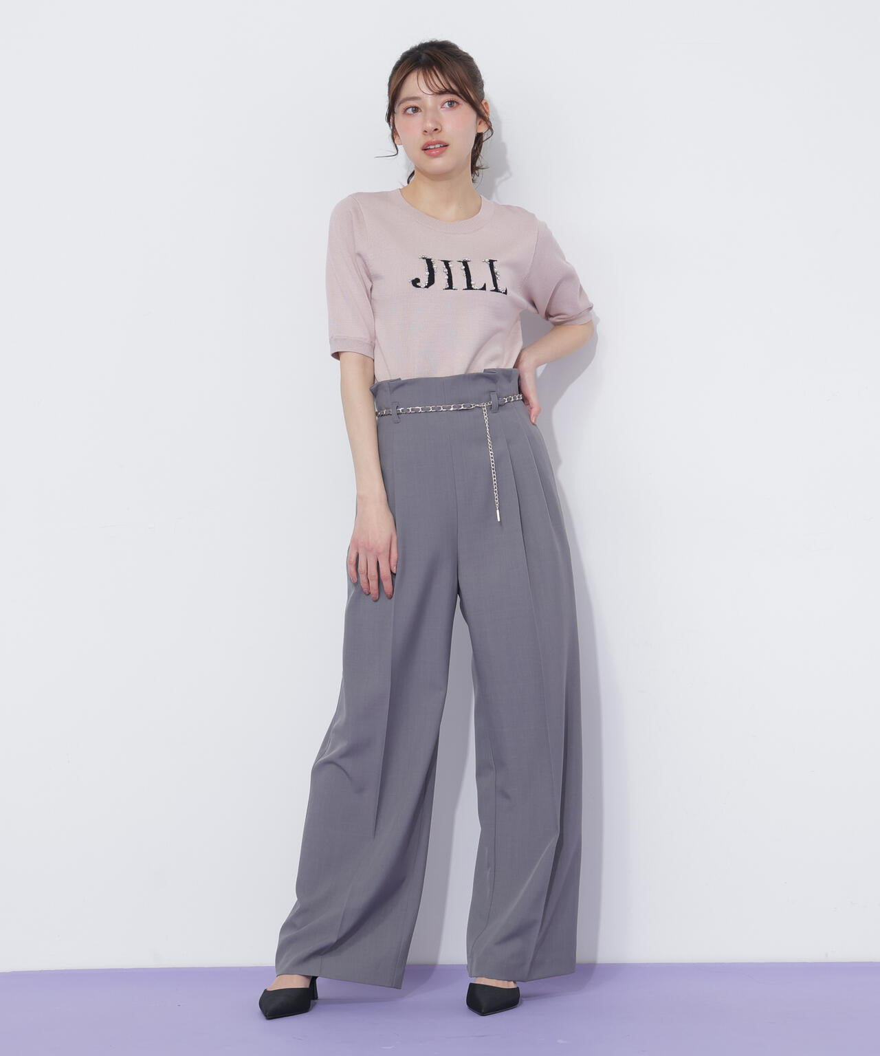 チェーンベルトタックワイドパンツ