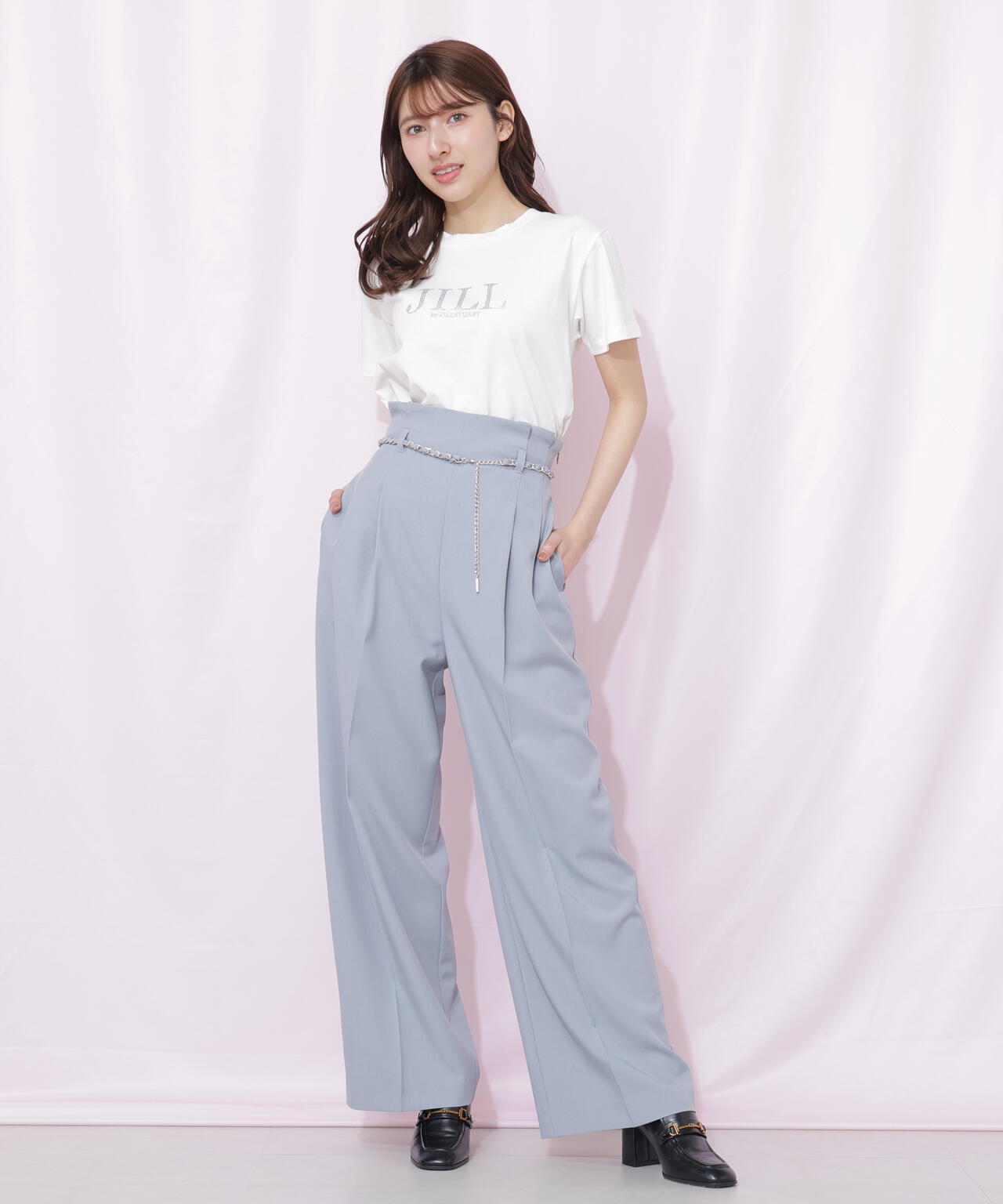 チェーンベルトタックワイドパンツ