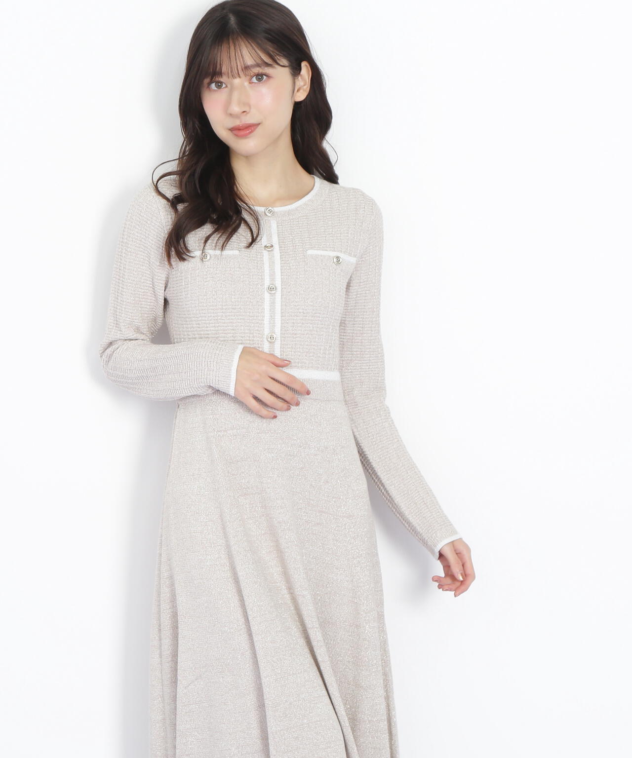 ラメツイード配色ニットワンピース