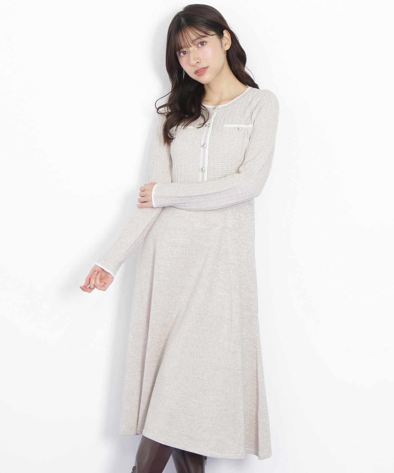 ラメツイード配色ニットワンピース