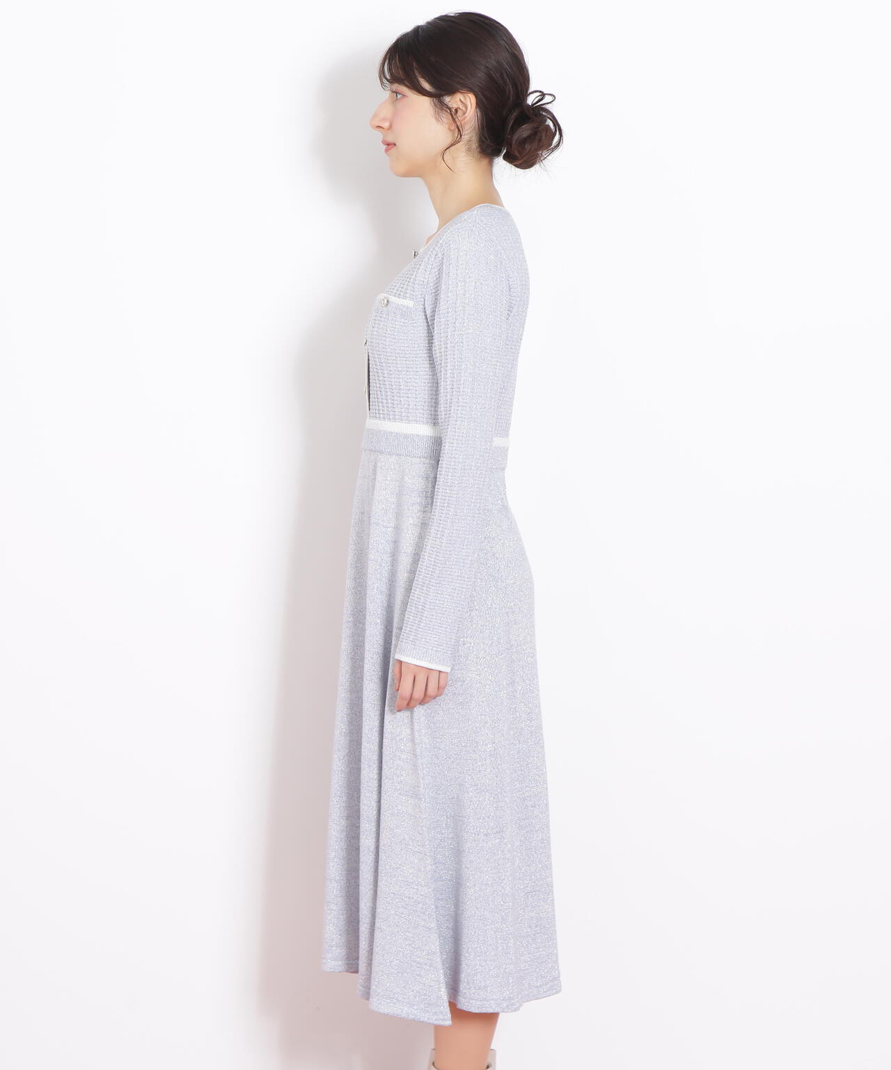 ラメツイード配色ニットワンピース