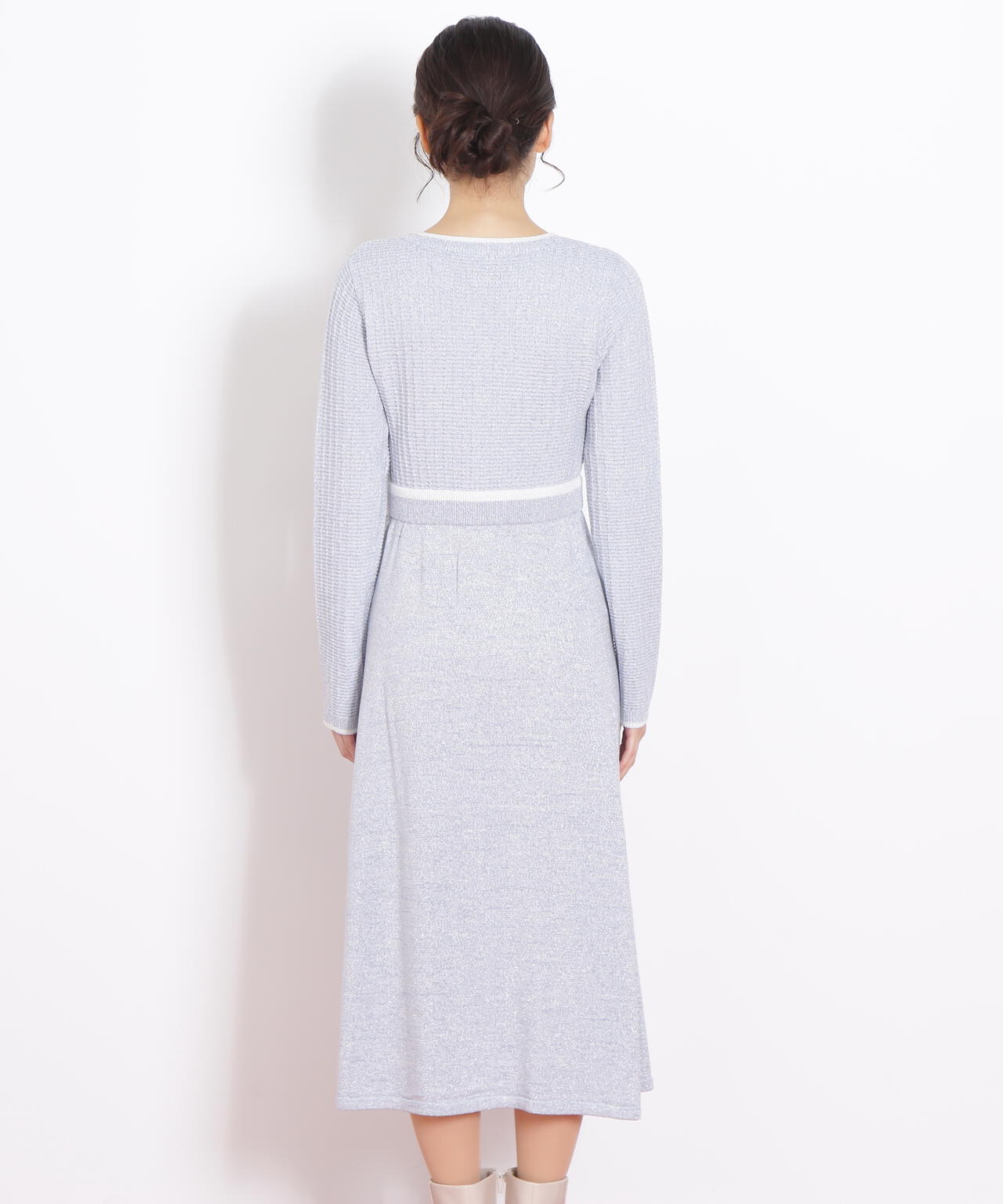 ラメツイード配色ニットワンピース
