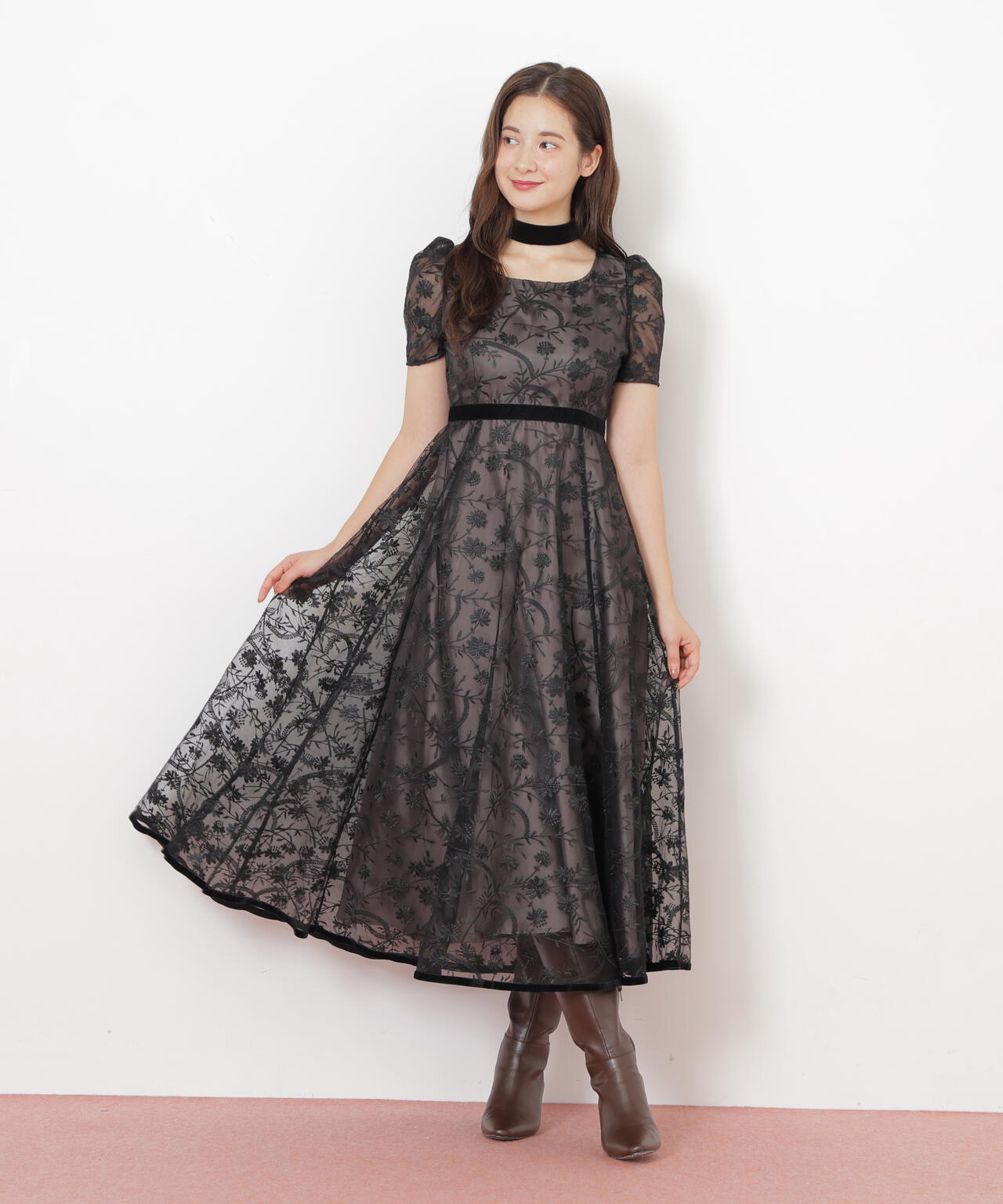 JILL STUART ジルスチュアート　パーティードレス　ドレープ　レース　M JILL STUART ジルスチュアート トリミングレースセットアップドレス