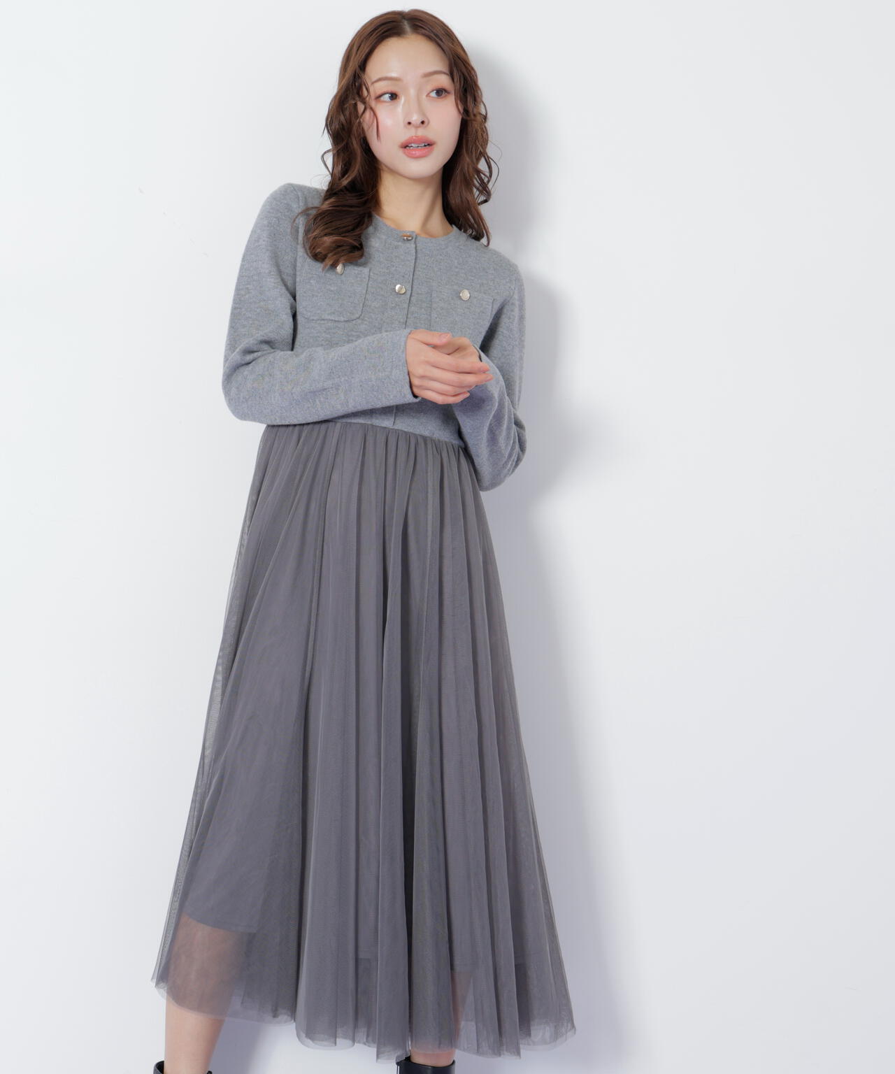 ニットジャケットドッキングワンピース