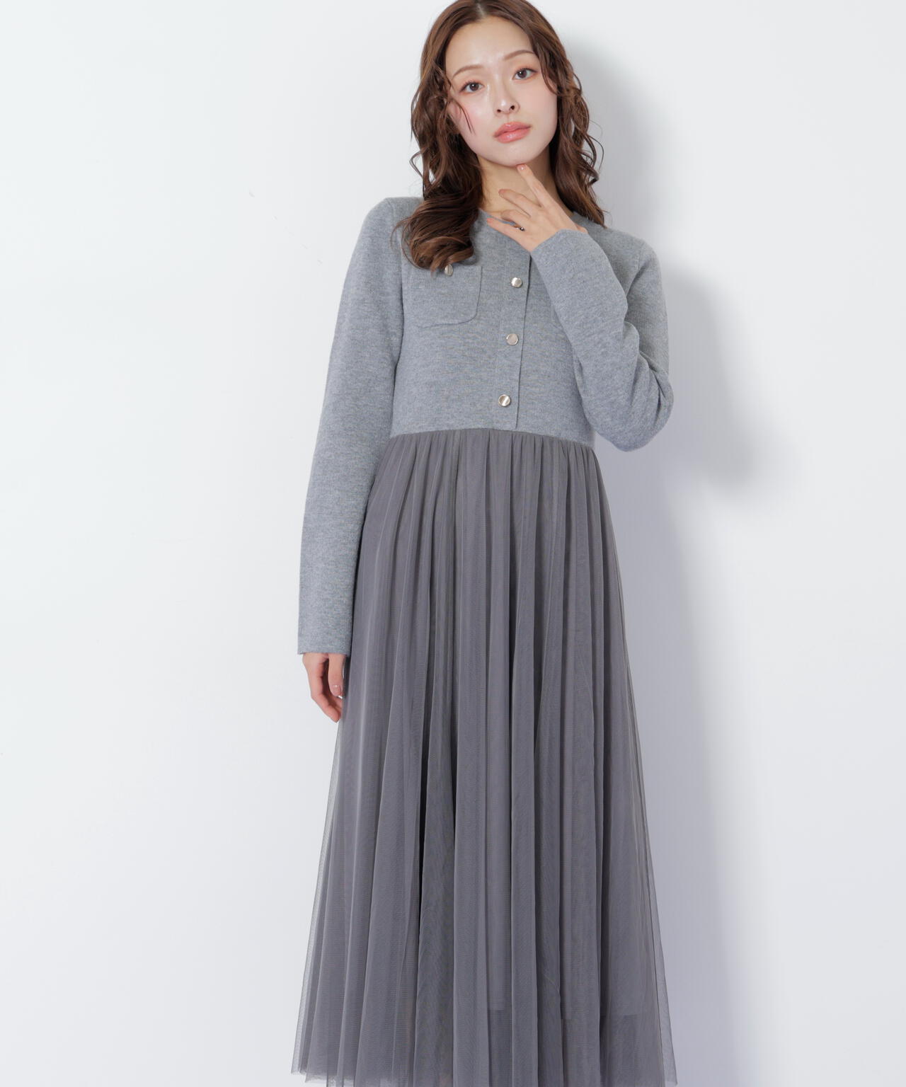 ニットジャケットドッキングワンピース