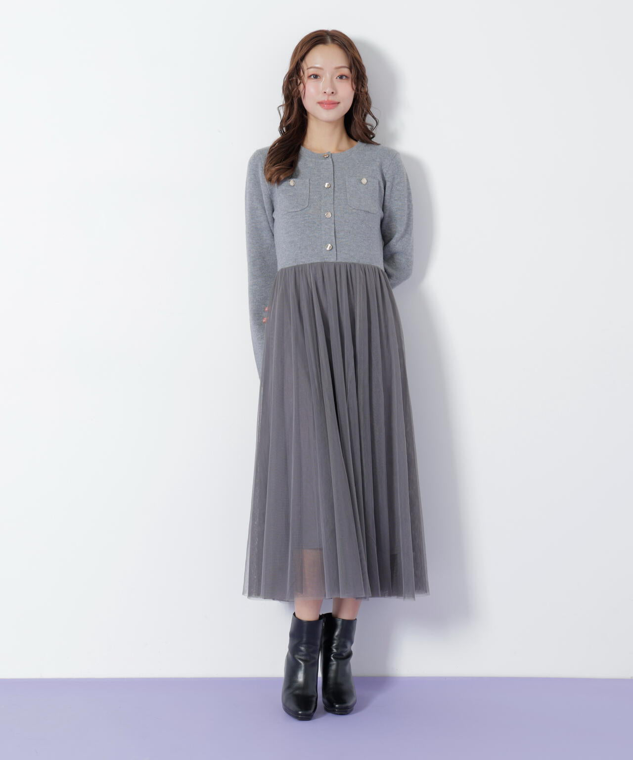 ニットジャケットドッキングワンピース