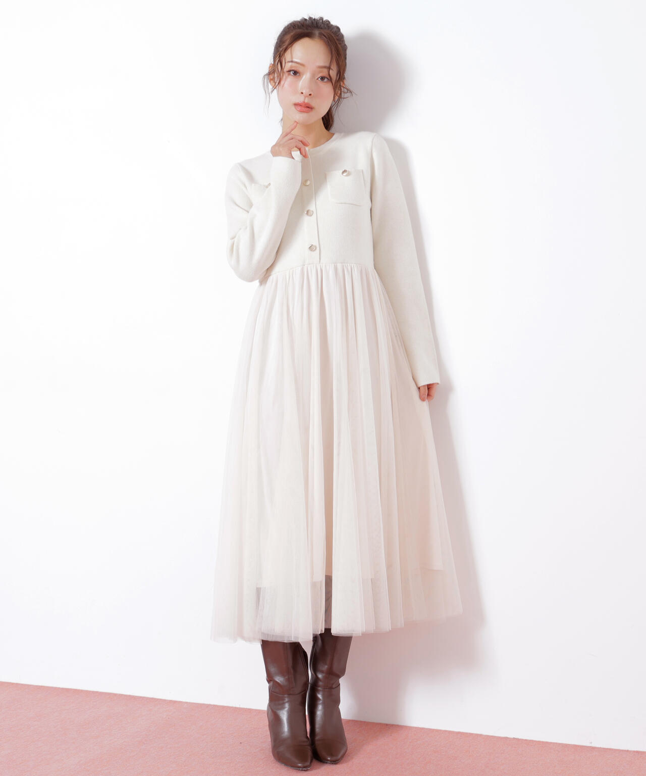 ニットジャケットドッキングワンピース