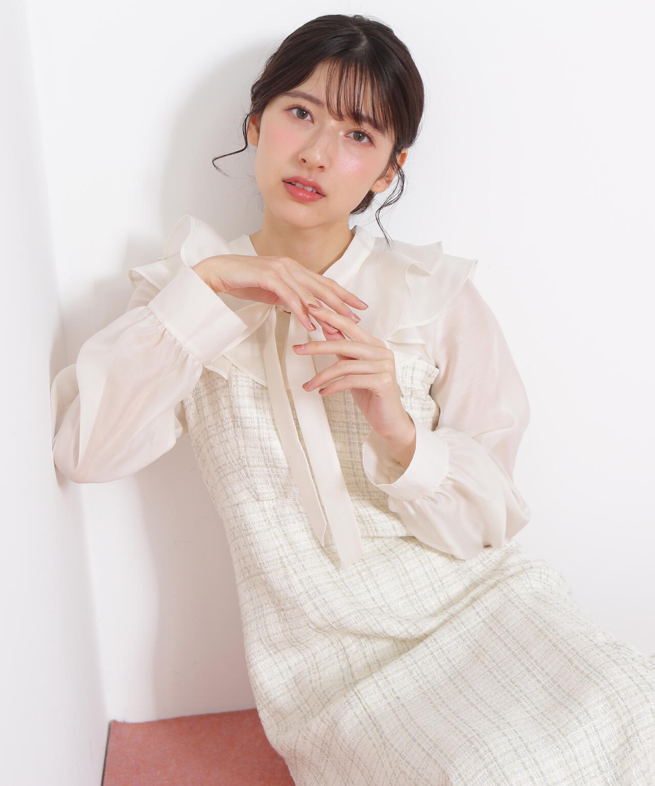 ブラウスドッキングツィードワンピース