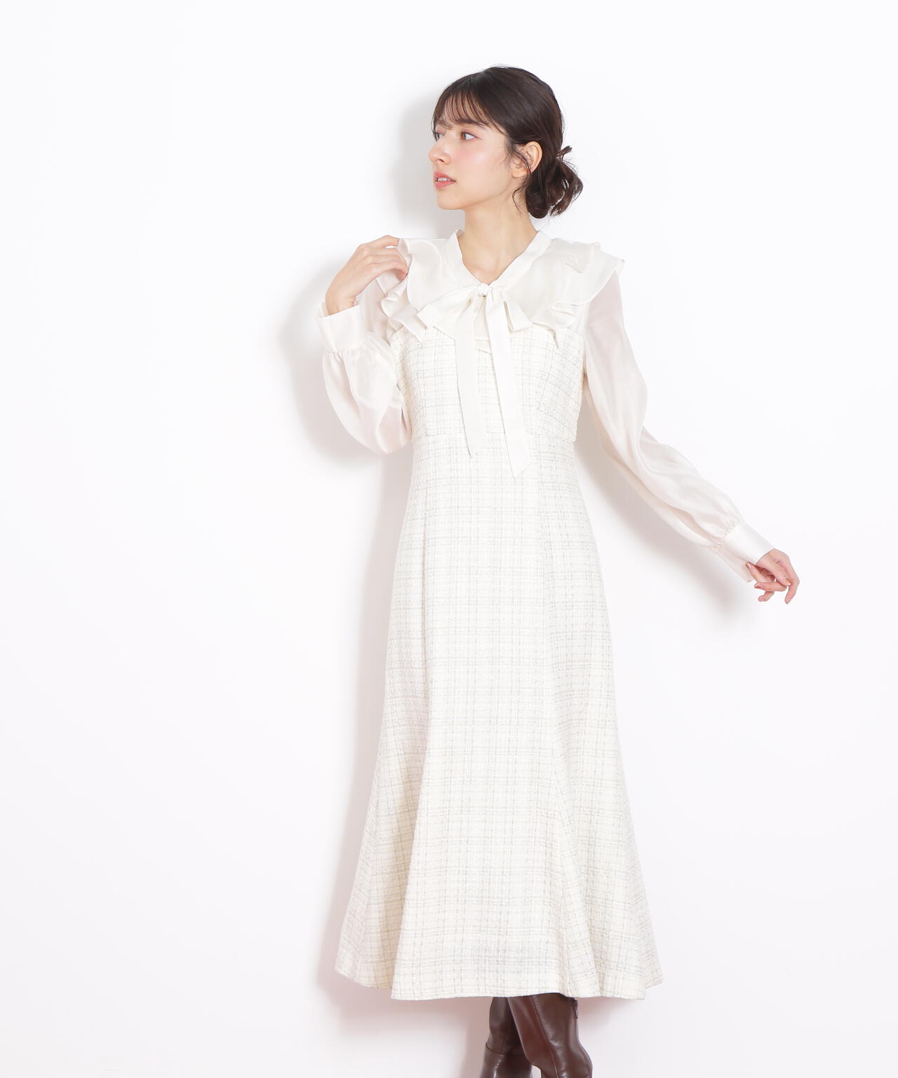 ブラウスドッキングツィードワンピース