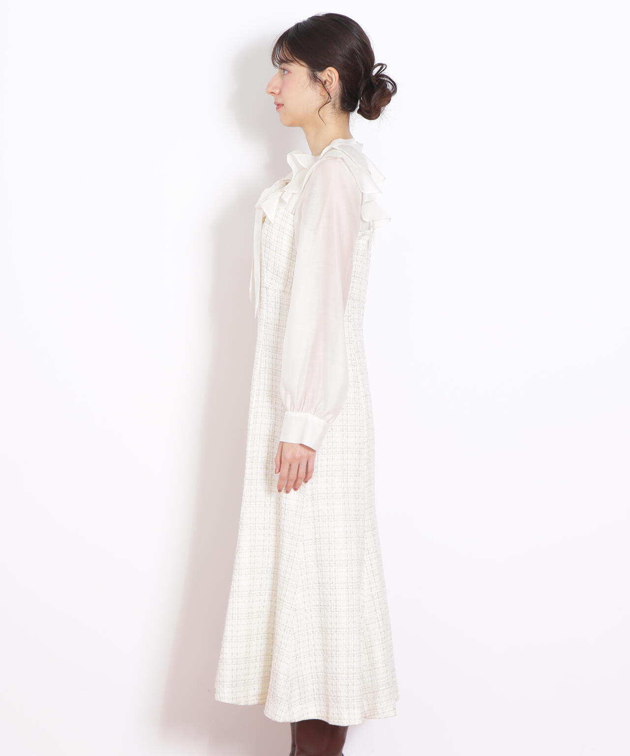 ブラウスドッキングツィードワンピース