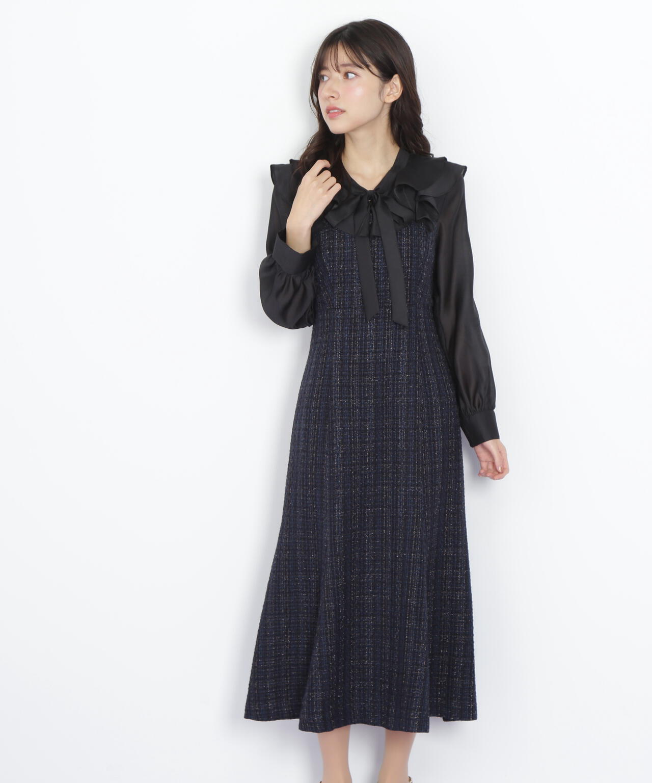 ブラウスドッキングツィードワンピース