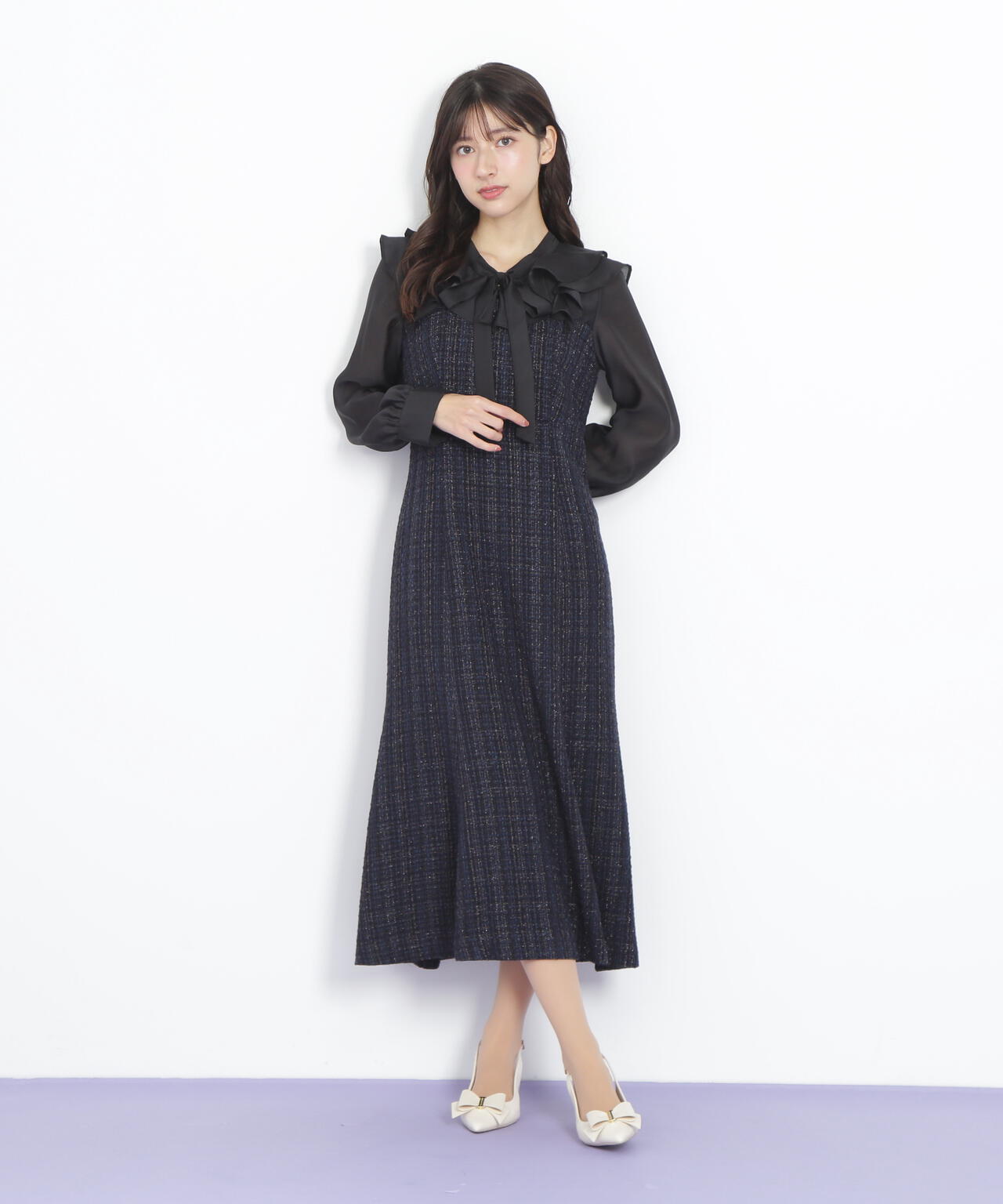 ブラウスドッキングツィードワンピース