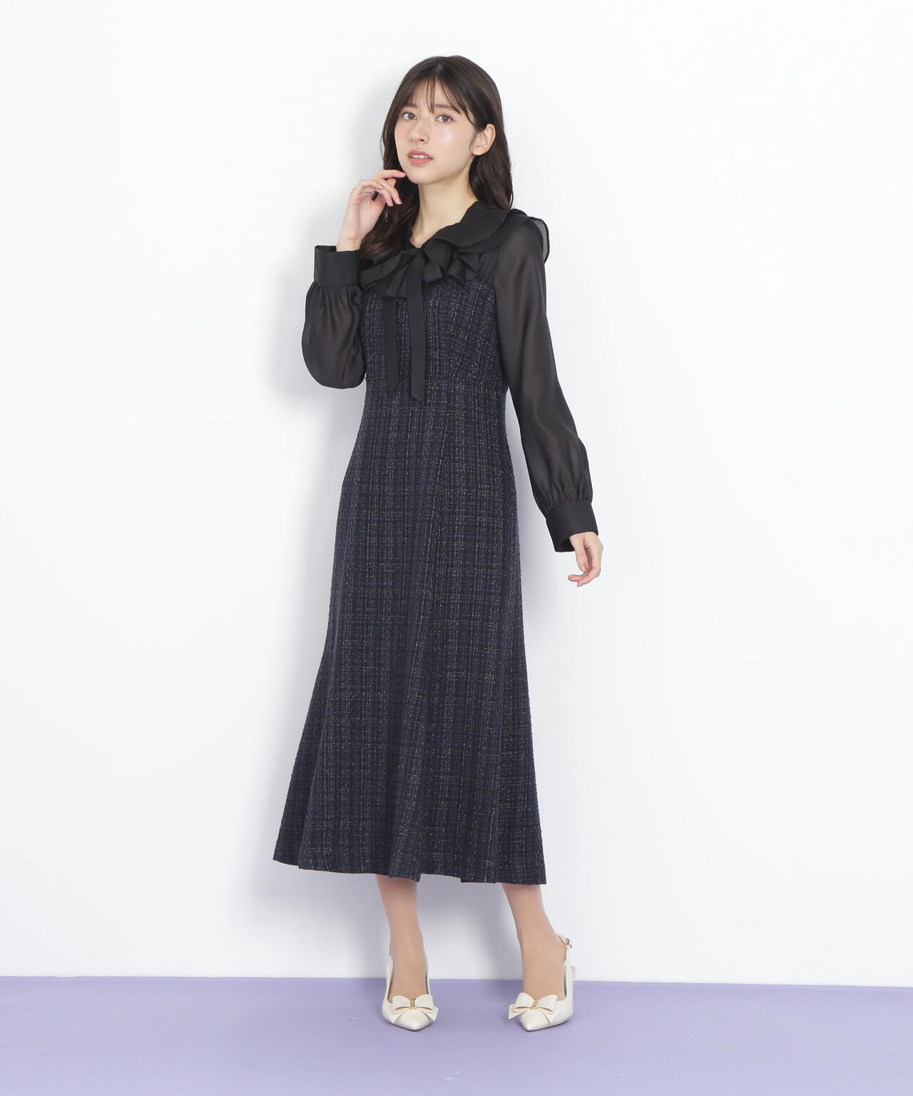 ブラウスドッキングツィードワンピース