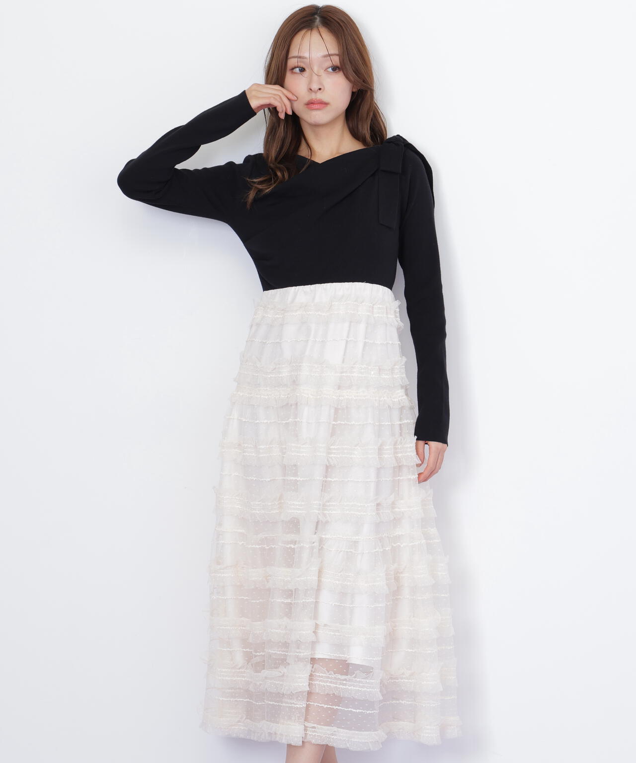 メルナ*♡ JILL STUART アートプリントチュールワンピース フリルチュールドッキングワンピース | JILL by JILL STUART（ジル