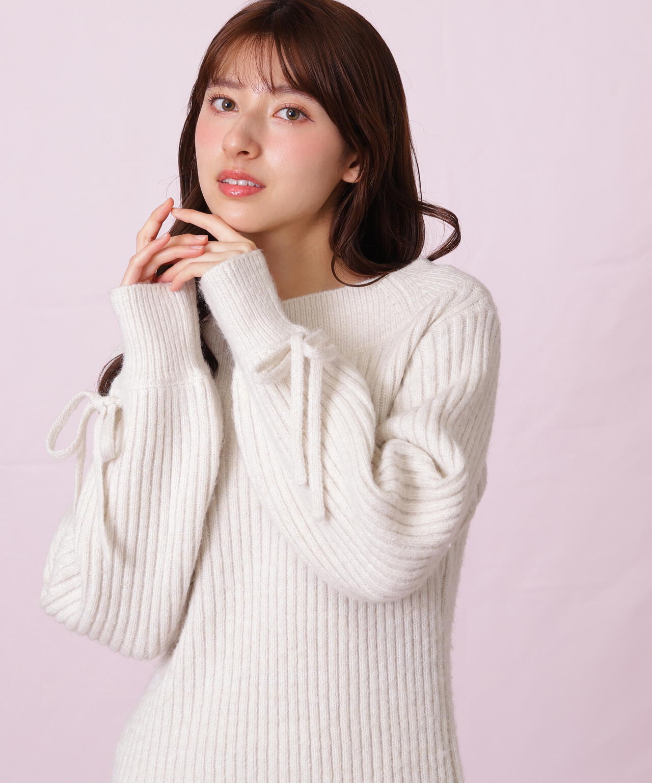 袖リボンニットワンピース