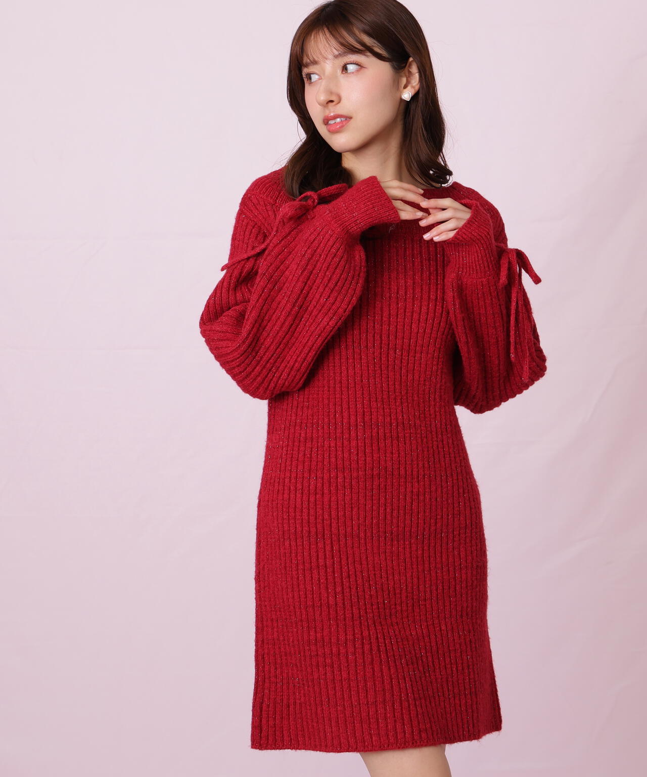 袖リボンニットワンピース