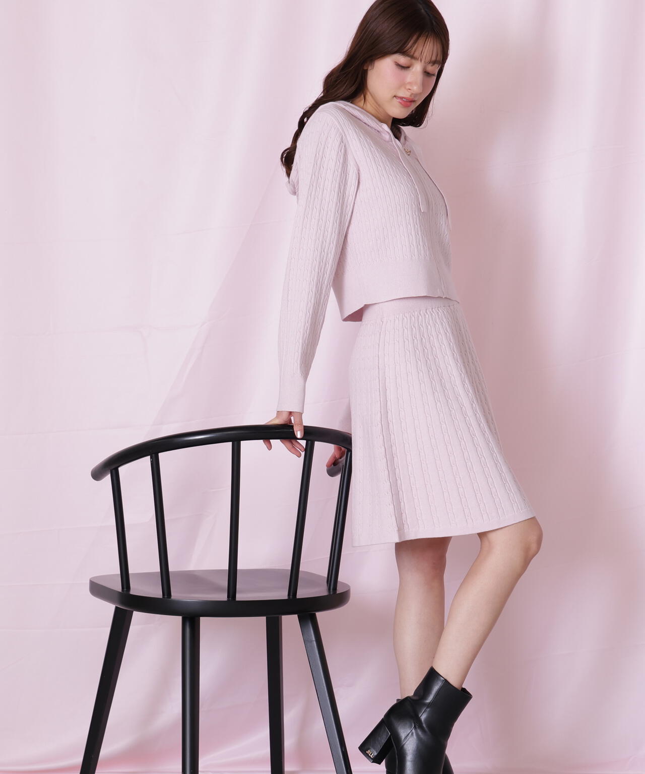 ケーブルニットパーカーセットアップ