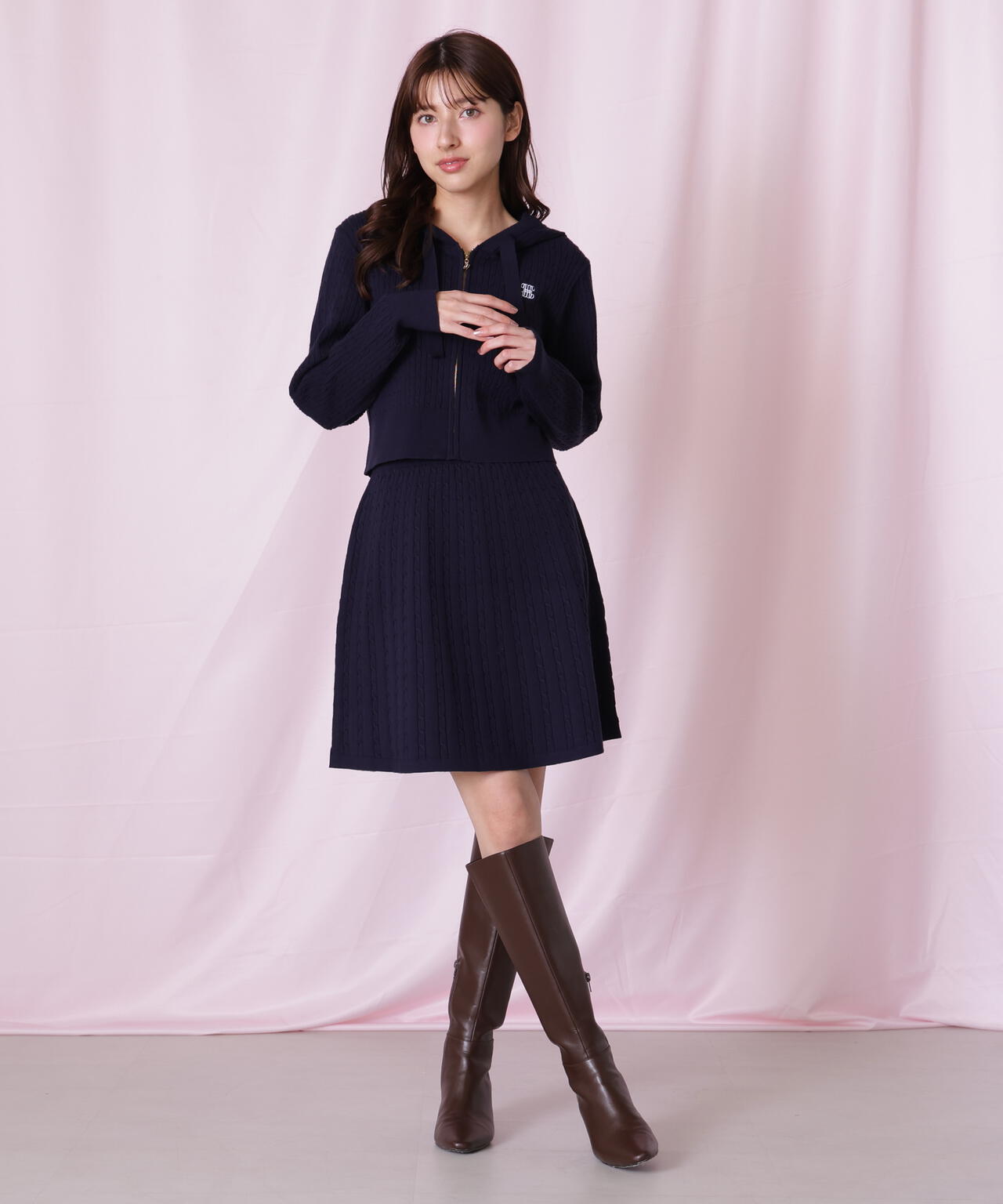 ケーブルニットパーカーセットアップ