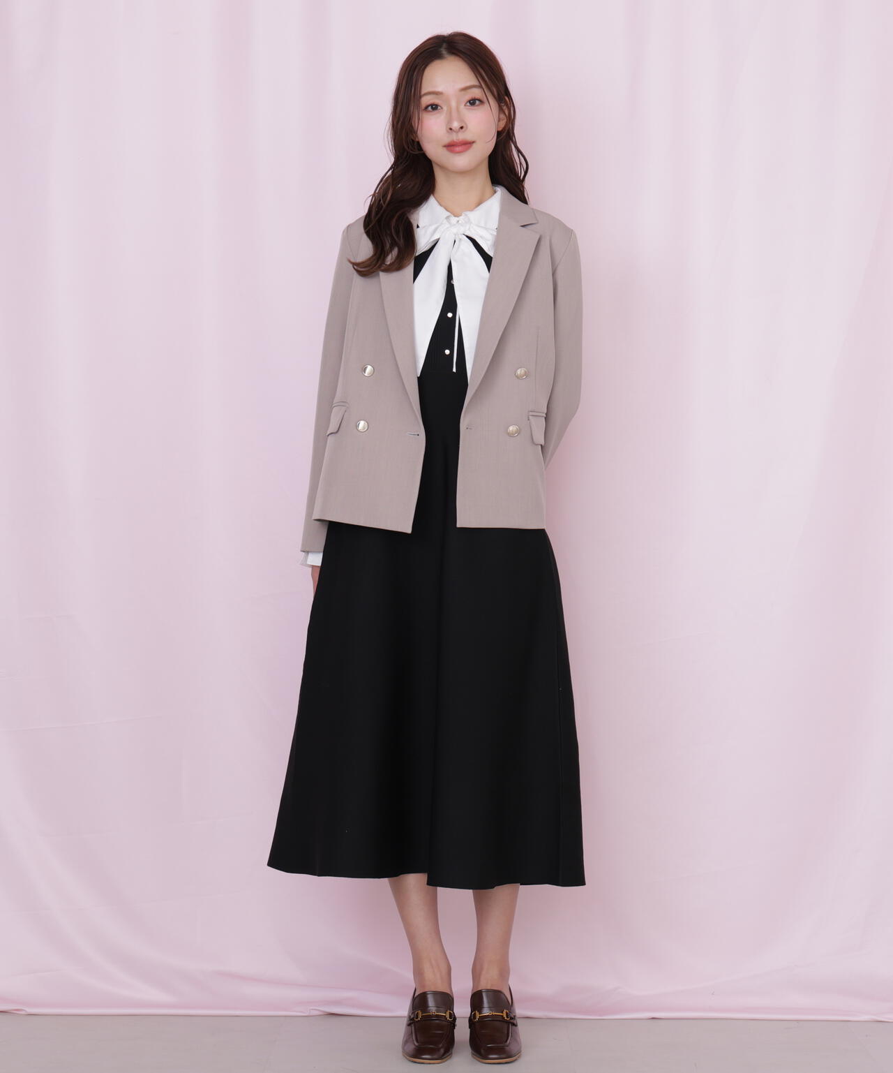 シャツ襟ドッキングニットワンピース