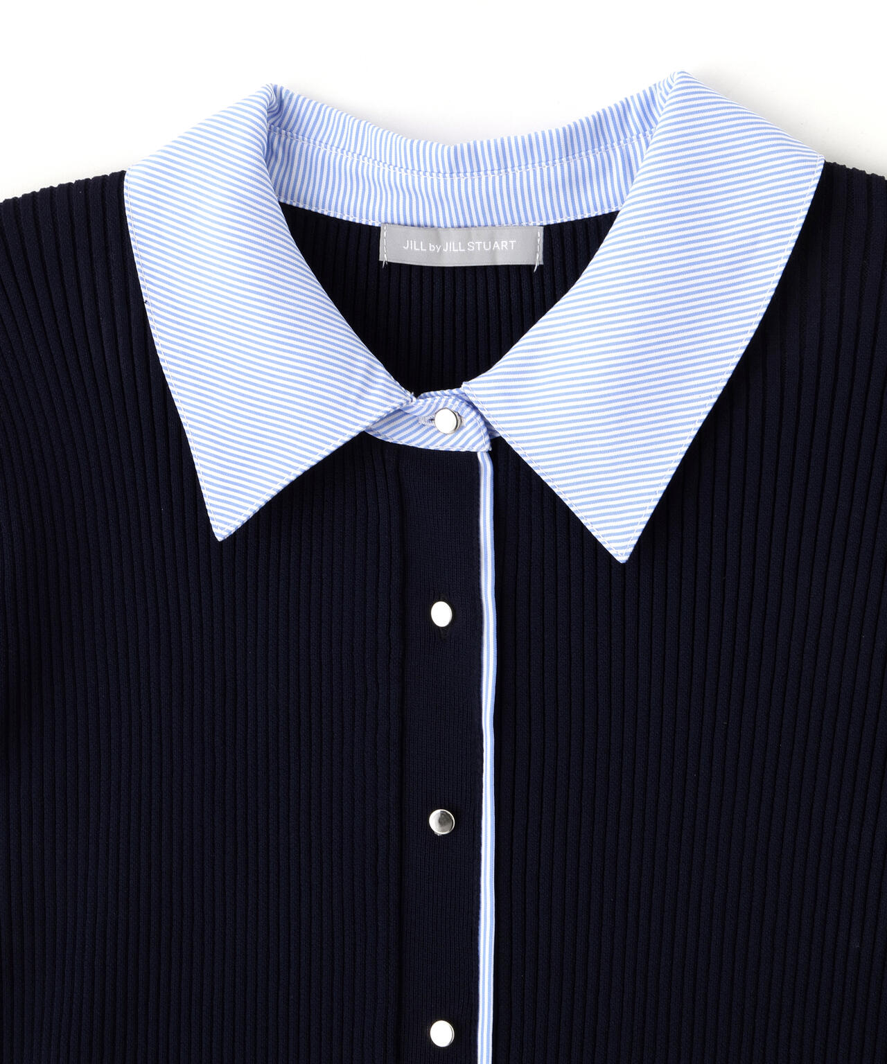 シャツ襟ドッキングニットワンピース