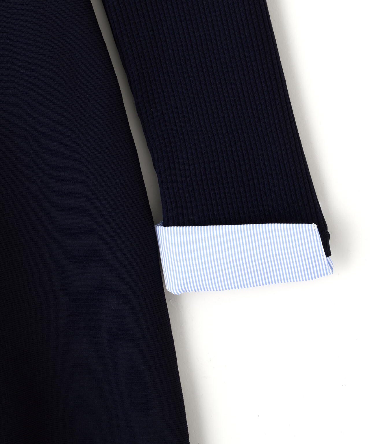 シャツ襟ドッキングニットワンピース